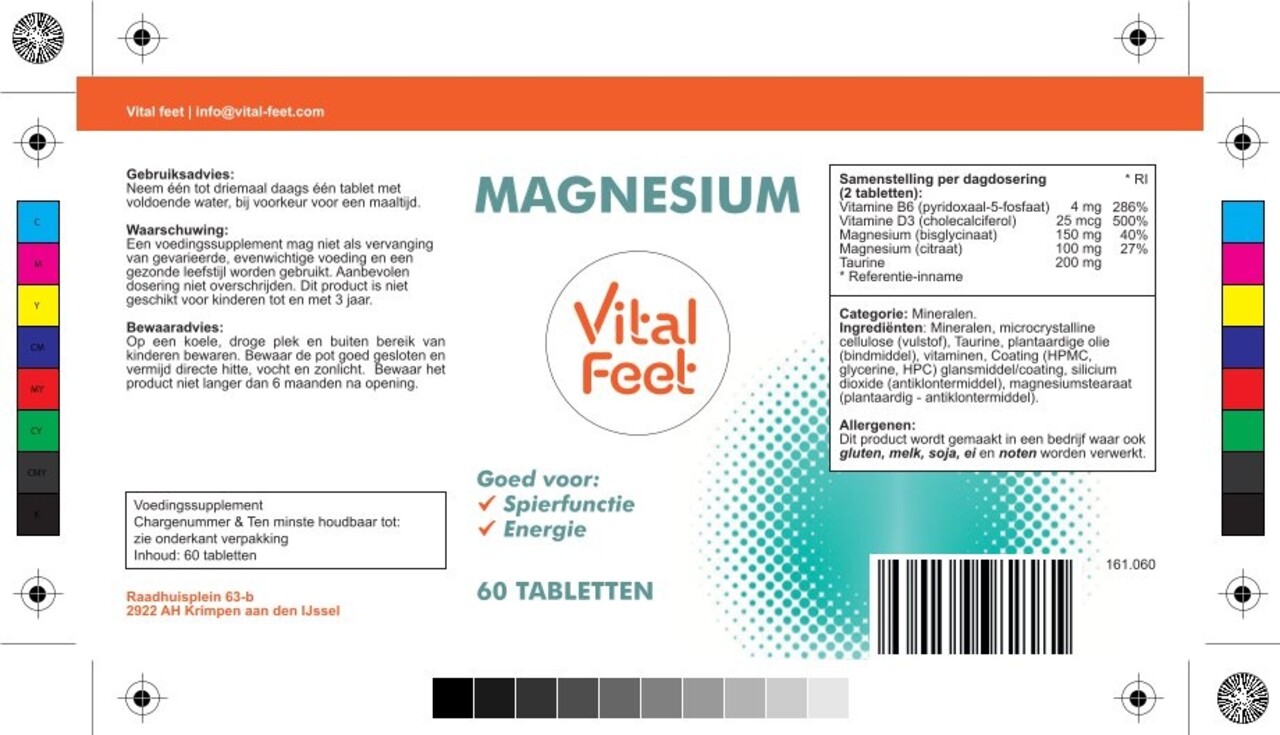 Vital-Feet Magnesium met Taurine - Energie, spierfunctie en ontspanning Vital-Feet Magnesium met Taurine - Energie, spierfunctie en ontspanning