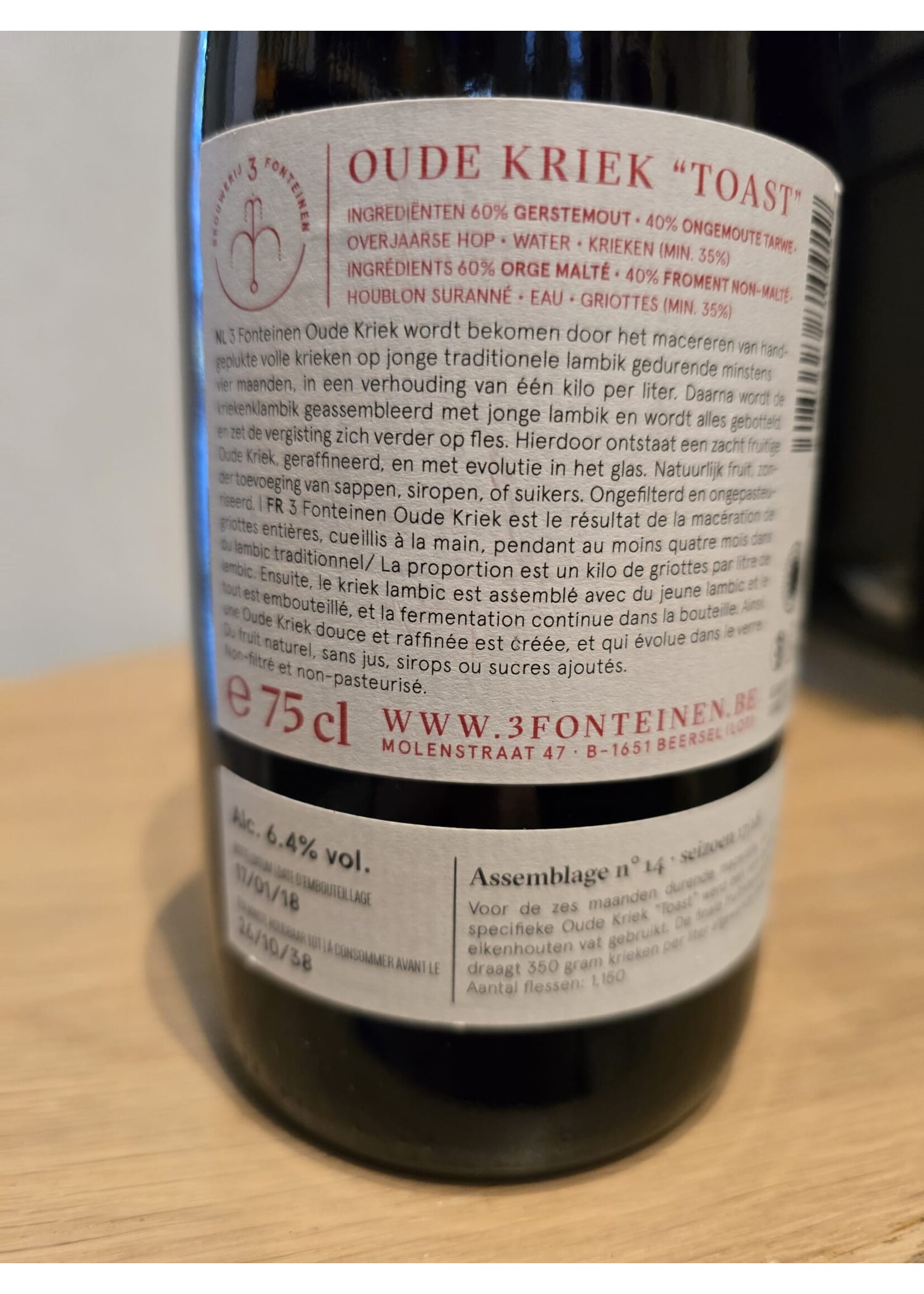 3 Fonteinen VINTAGE* 3 Fonteinen - Oude Kriek “toast”  2018  (season 17/18) Blend 14 - 75cl