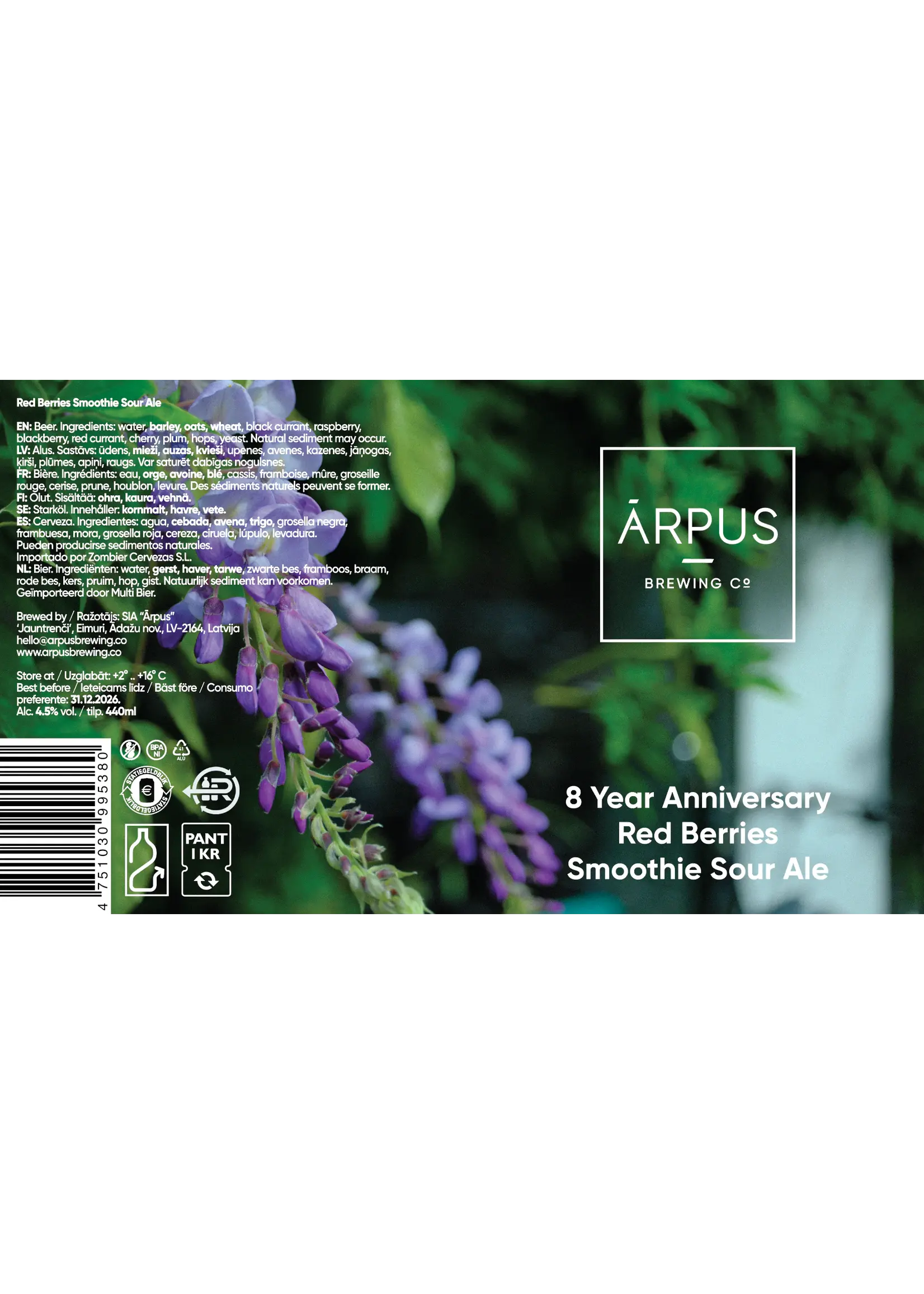 Arpus Arpus - 8 Year Anniversary Red Berries Smoothie Sour Ale (black currant, raspberry, blackberry, red currant, cherry, plum) - 44cl