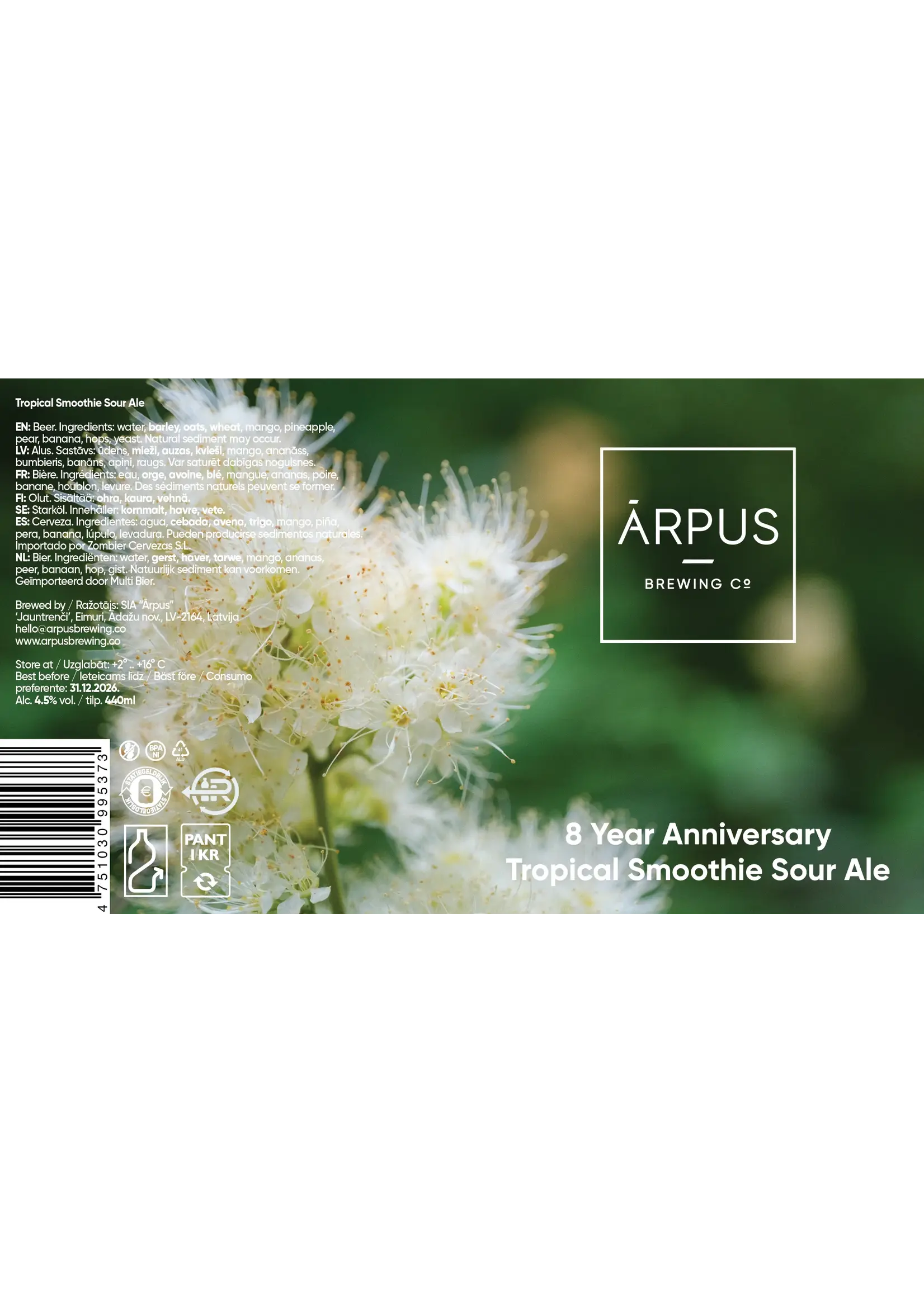 Arpus Arpus - 8 Year Anniversary Tropical Smoothie Sour Ale (mango, pineapple, pear, banana) - 44cl