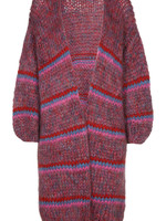 Les Tricots d'O Cardigan Half Long Red/Blue/Candy Pink Stripe 1