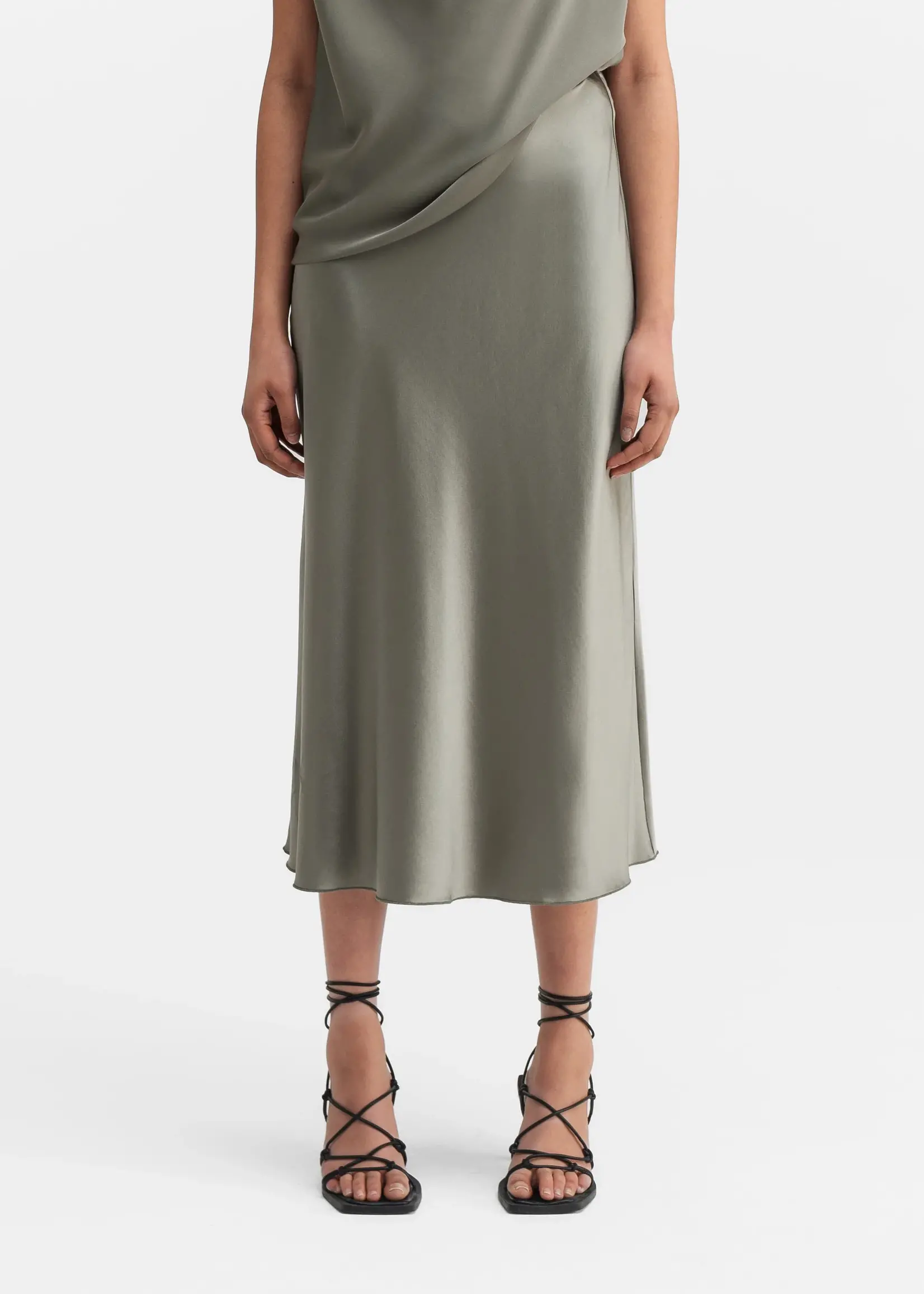 Ahlvar Gallery Hana Satin Silk Skirt - Light Military