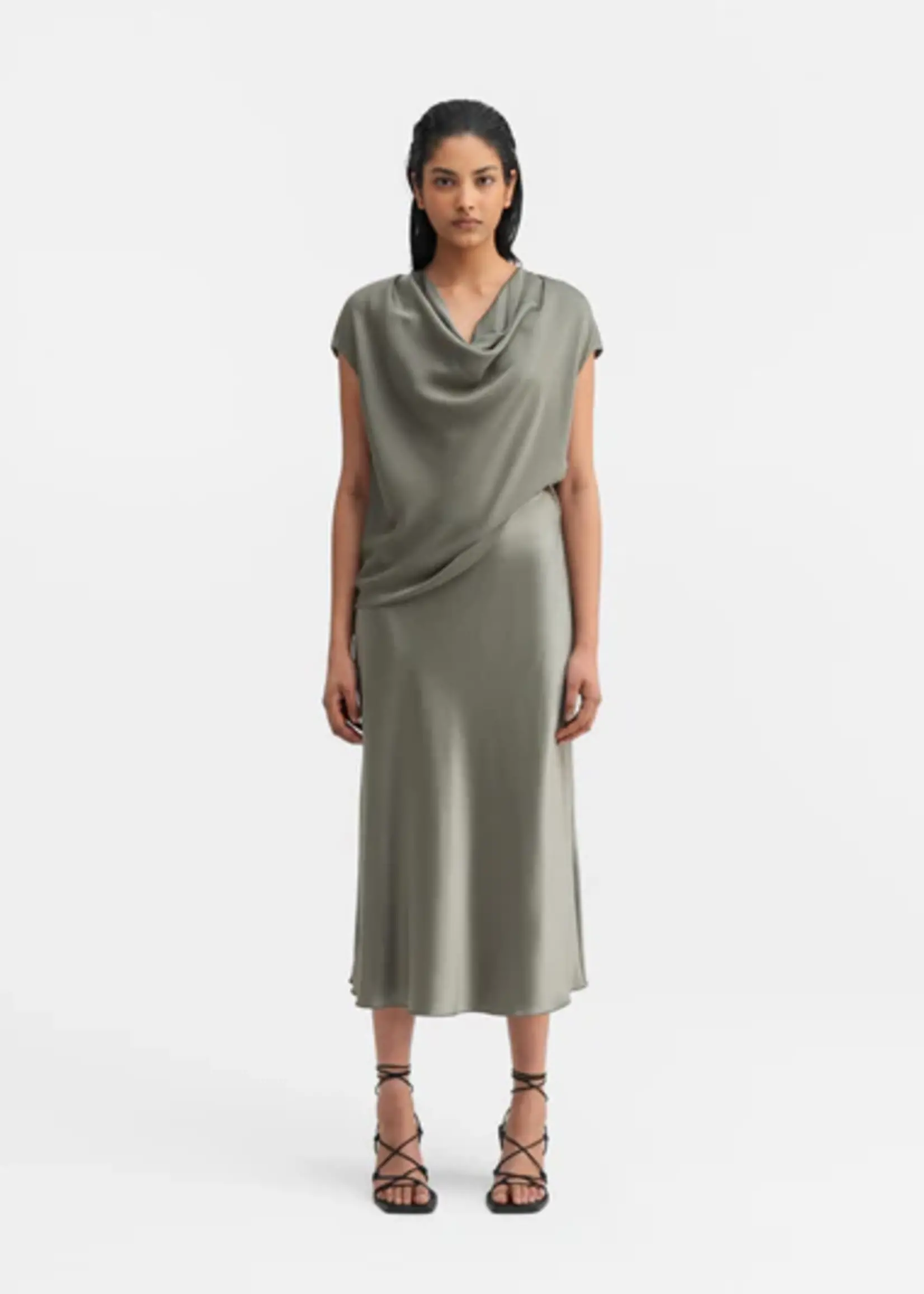 Ahlvar Gallery Hana Satin Silk Skirt - Light Military