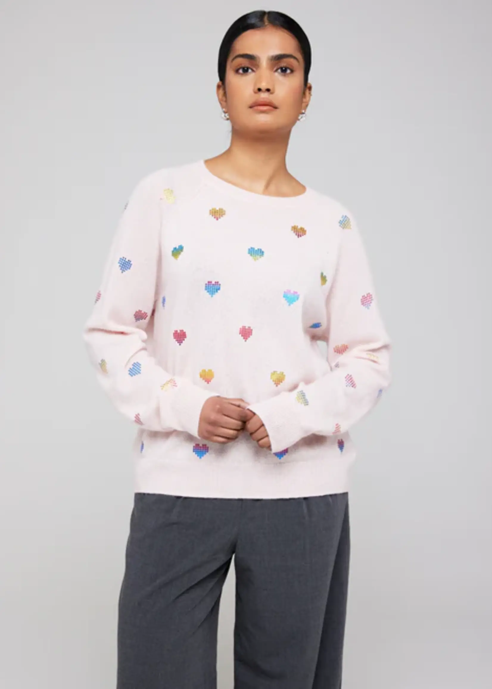 Brodie Foil Heart V Neck - Organic White