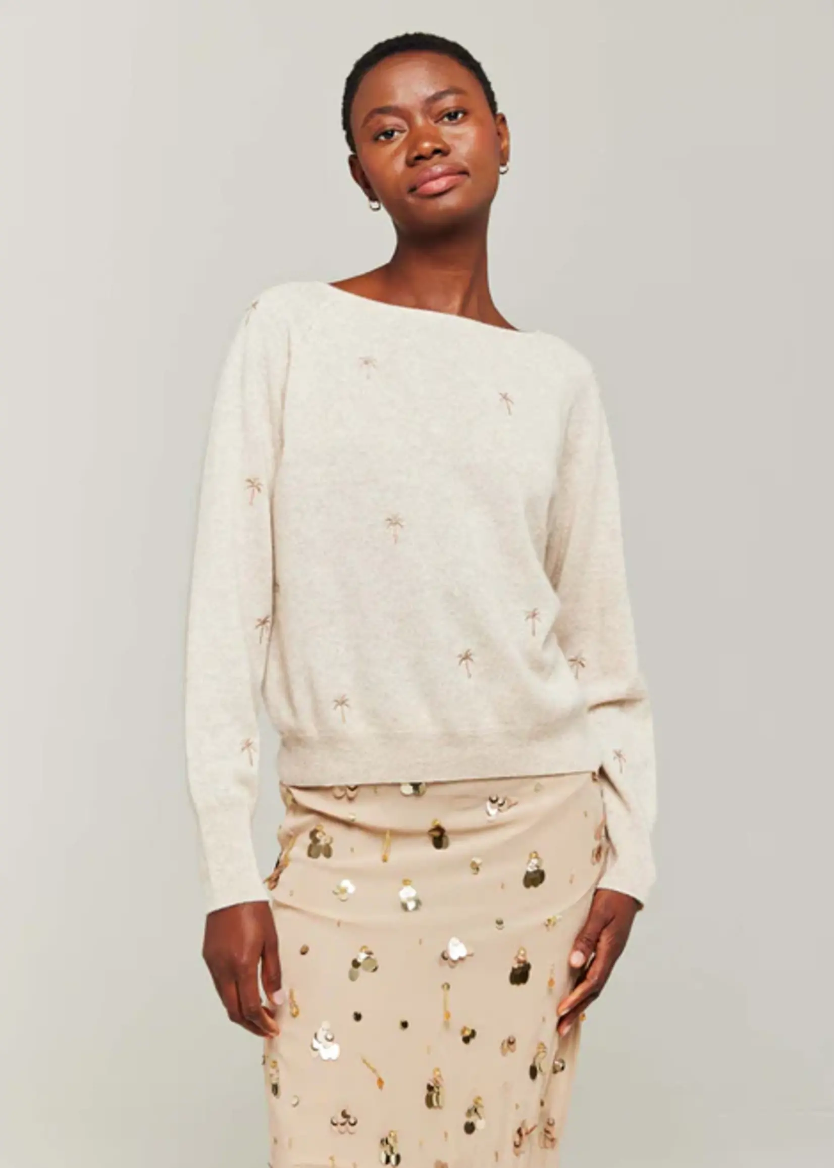 Brodie Embroidery Palm Twist Boat Neck - Cygnet/Cozet Gold