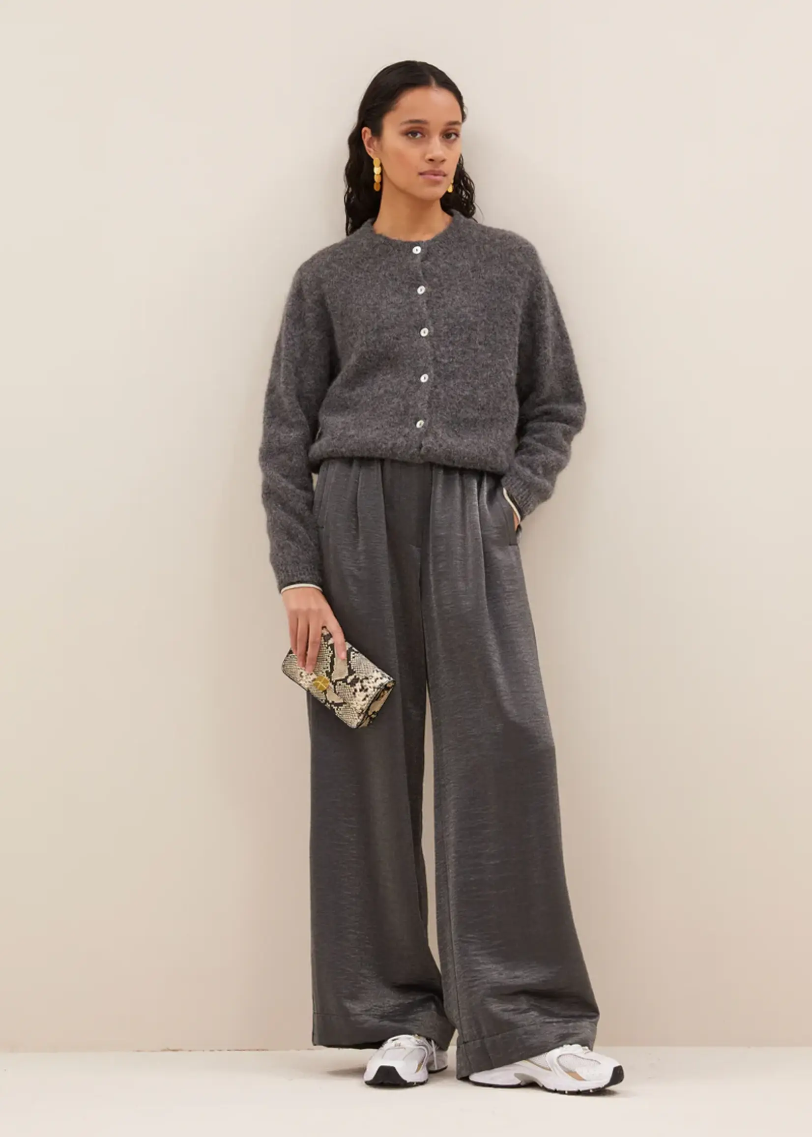 By-Bar Cleo Natural Cardigan - Dark Grey Melee