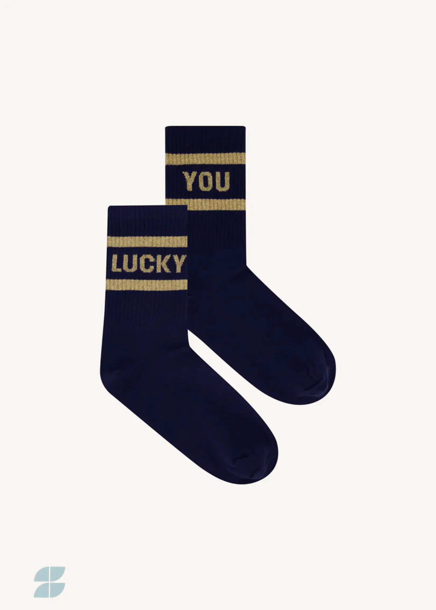 By-Bar Lucky Sparkle Navy Socks - Gold