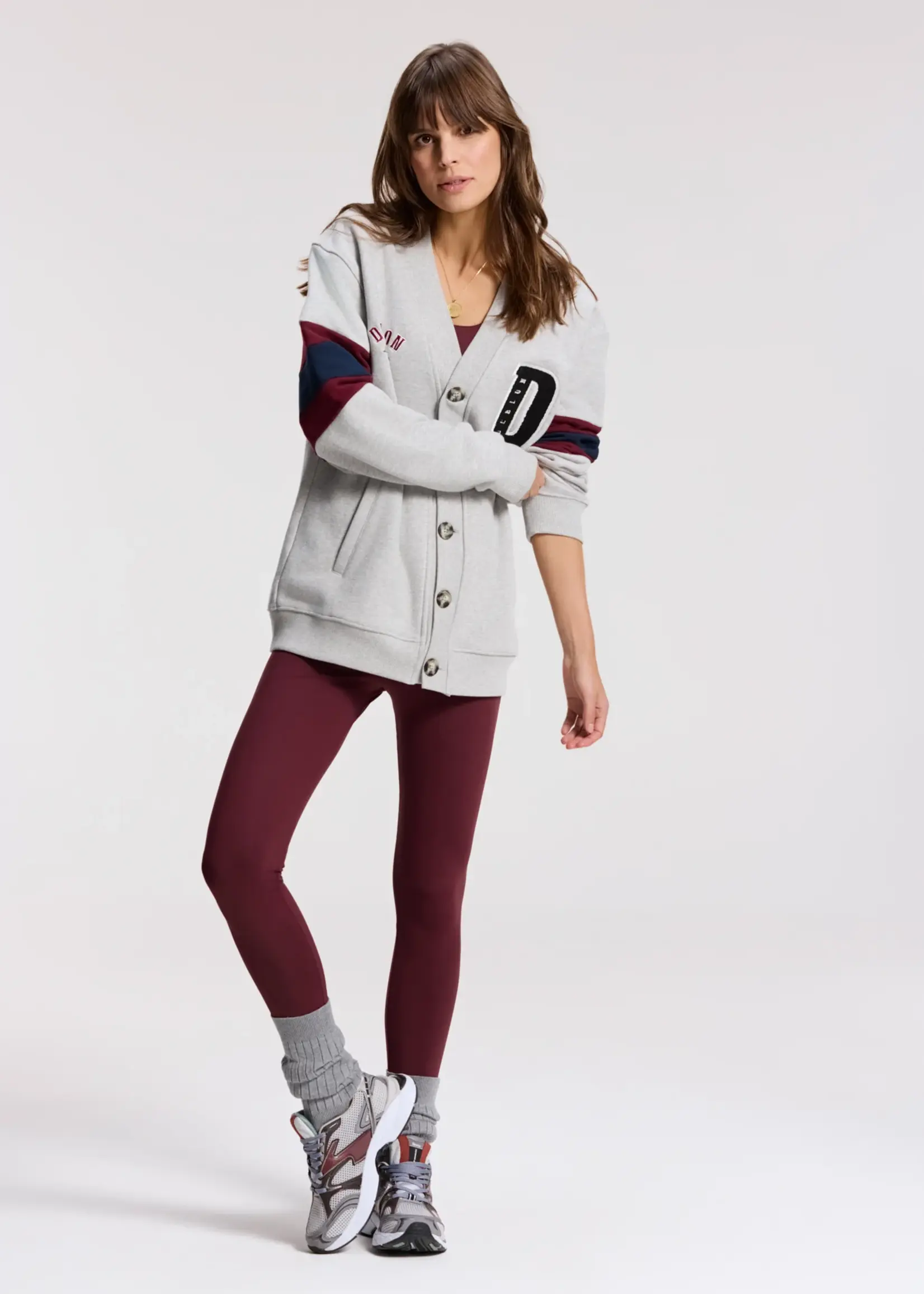 Deblon Sports Noah Varsity Cardigan - Grey Melange Bordeaux Navy