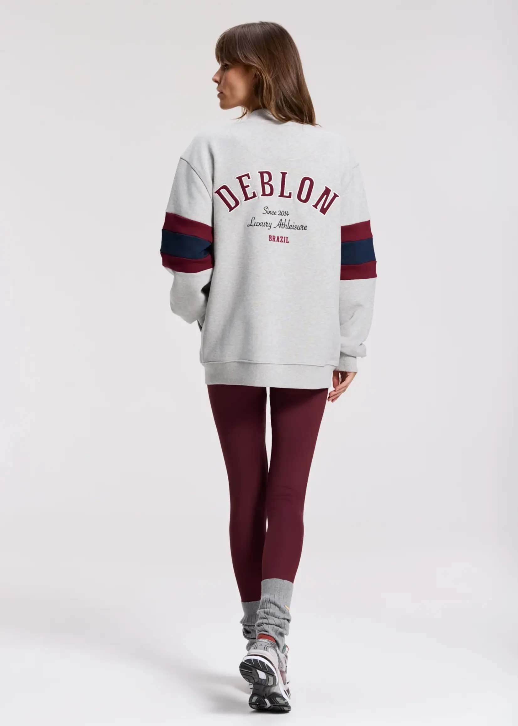Deblon Sports Noah Varsity Cardigan - Grey Melange Bordeaux Navy