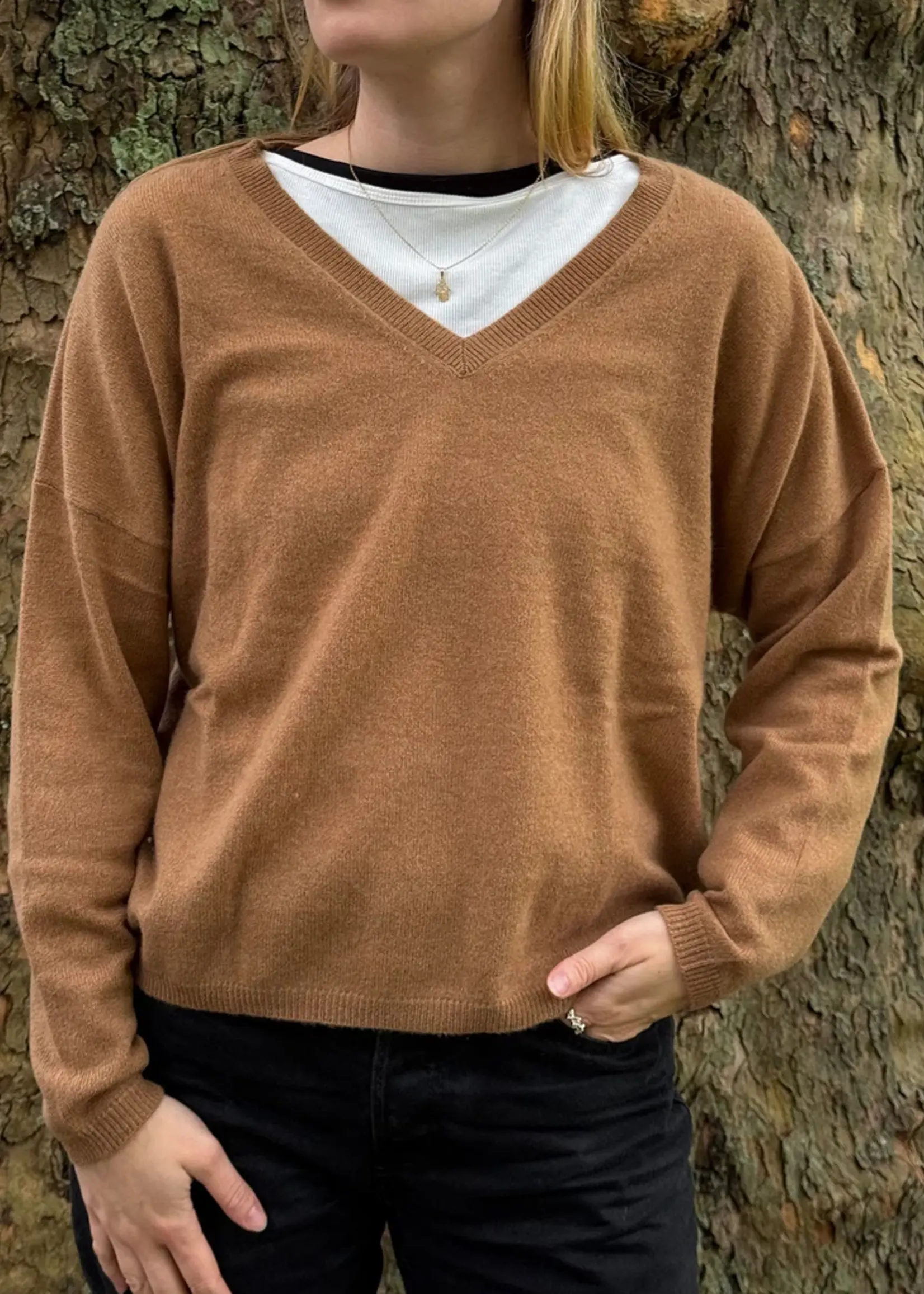 Absolut Cashmere Alicia Pull Col V Manches Longues - Mocha