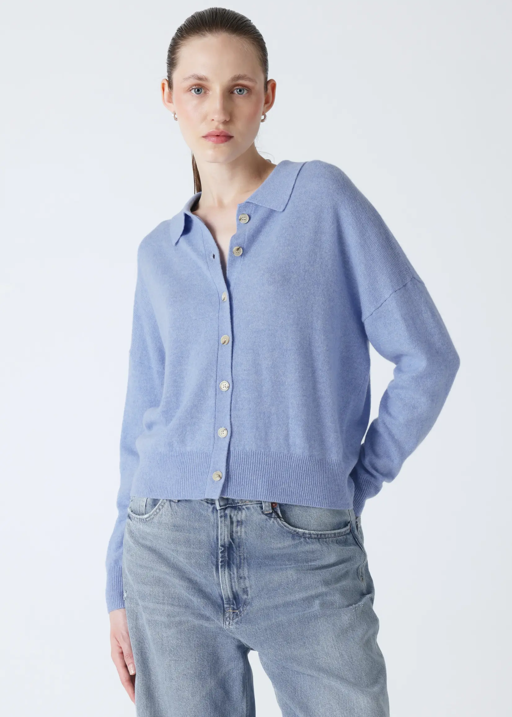 Absolut Cashmere Majura Pull Col  Chemise Avec Boutons - Chambray B