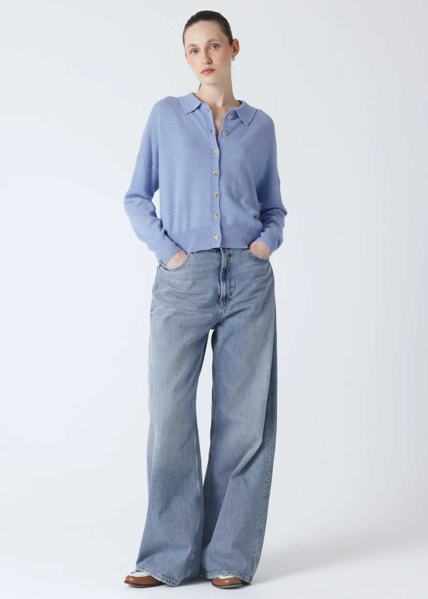 Absolut Cashmere Majura Pull Col  Chemise Avec Boutons - Chambray B