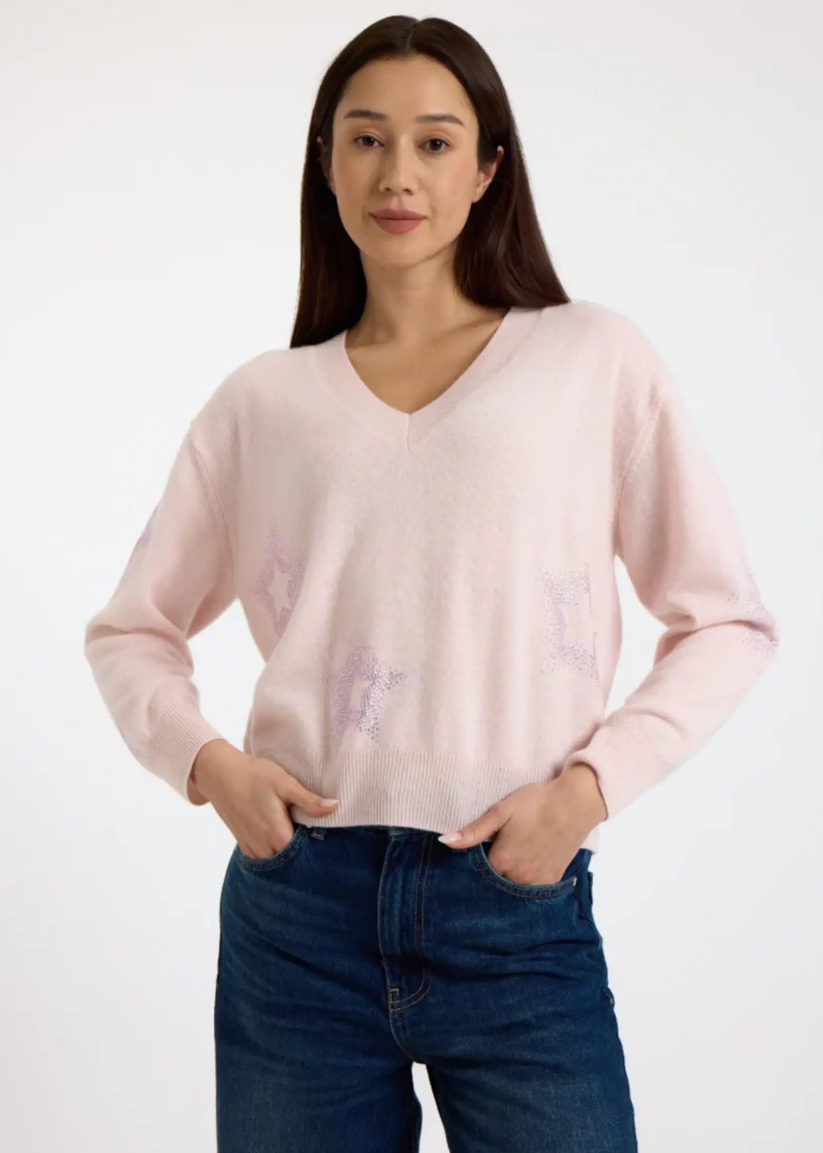 Brodie Star Dust V-Neck Pull - Quartz Pink