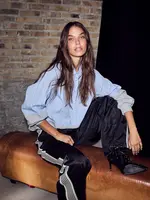 Haute L'Amitié Sweat Mix Blue Stripe Shirt - Pale blue / Grey Melangé