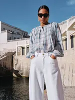 By-Bar Nyka Check Blouse - Light Blue Check