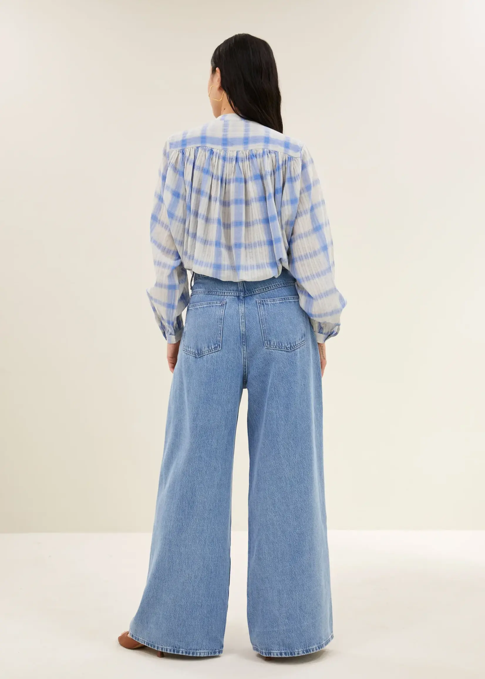 By-Bar Nyka Check Blouse - Light Blue Check