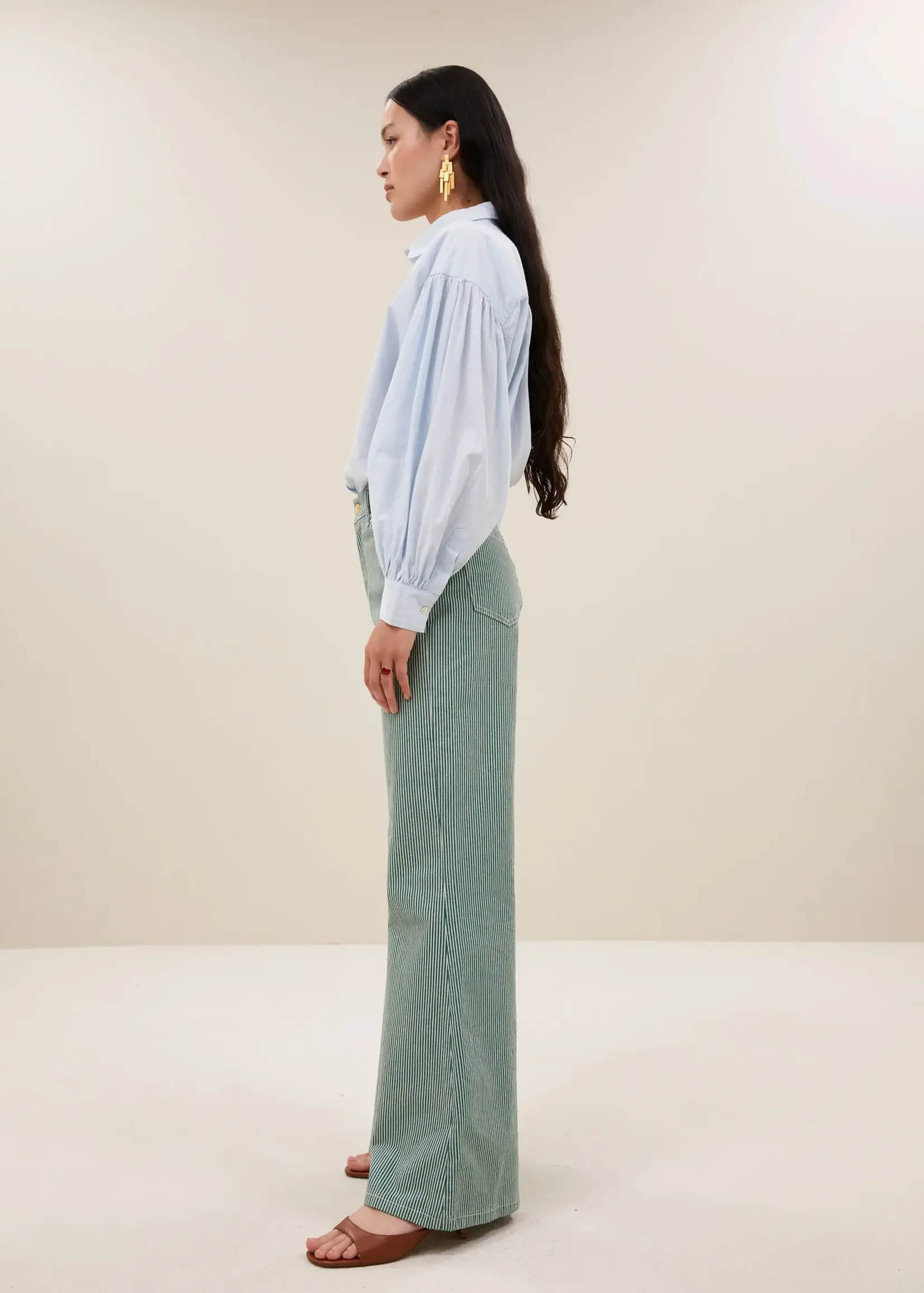 By-Bar Femme Stripe Pants - Dark Green Stripe