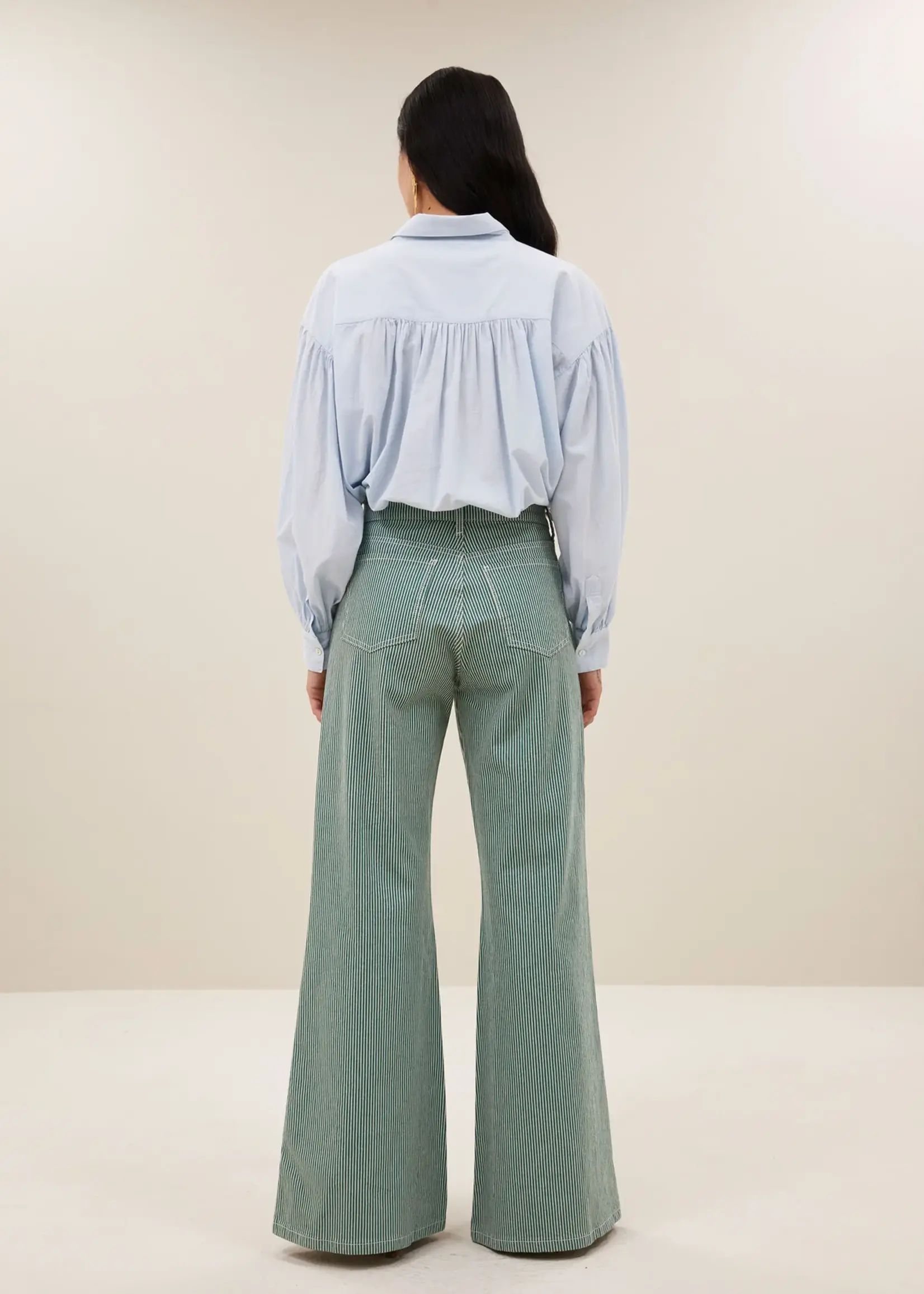 By-Bar Femme Stripe Pants - Dark Green Stripe