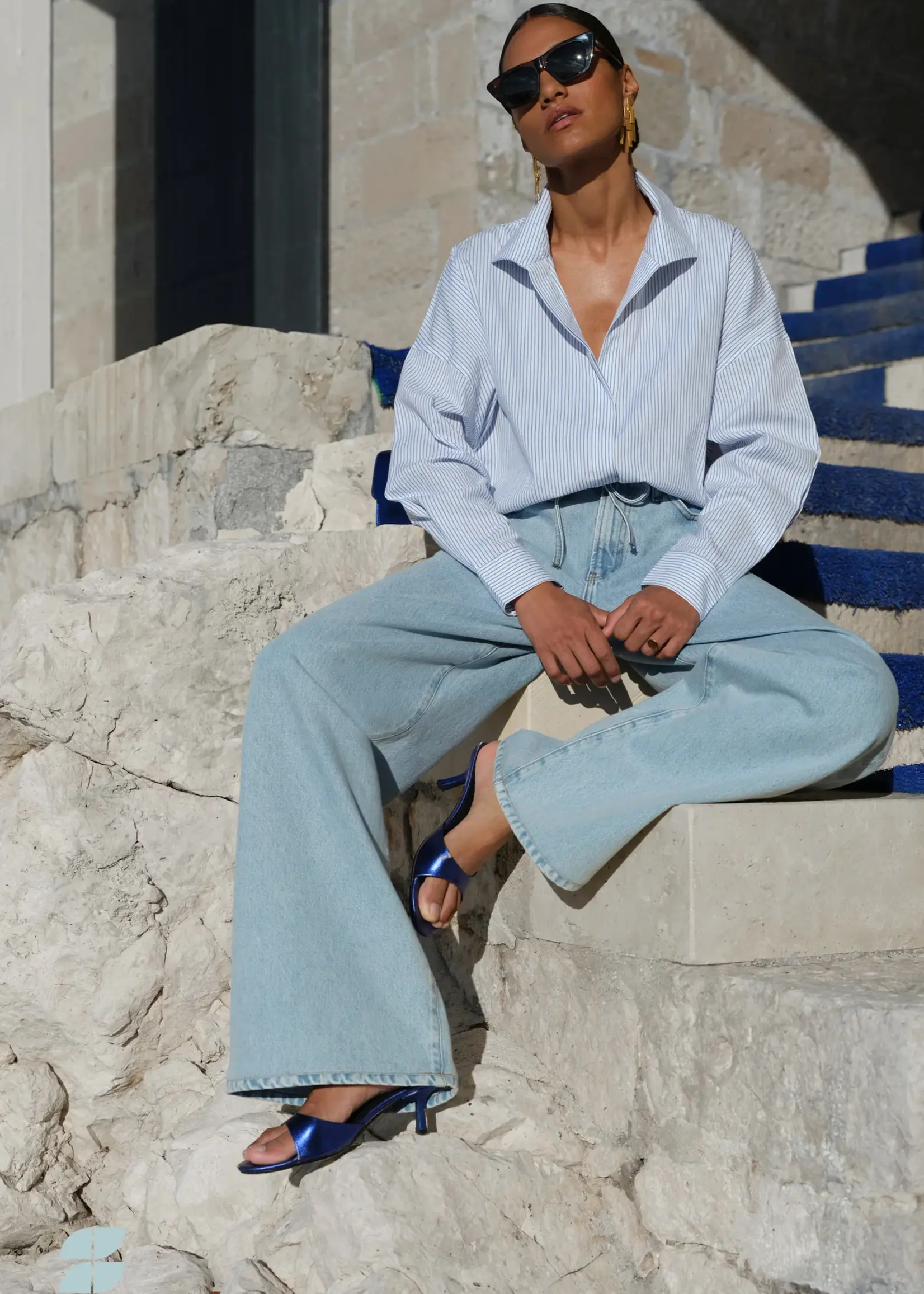 By-Bar Jule Stripe Blouse - Blue Seer