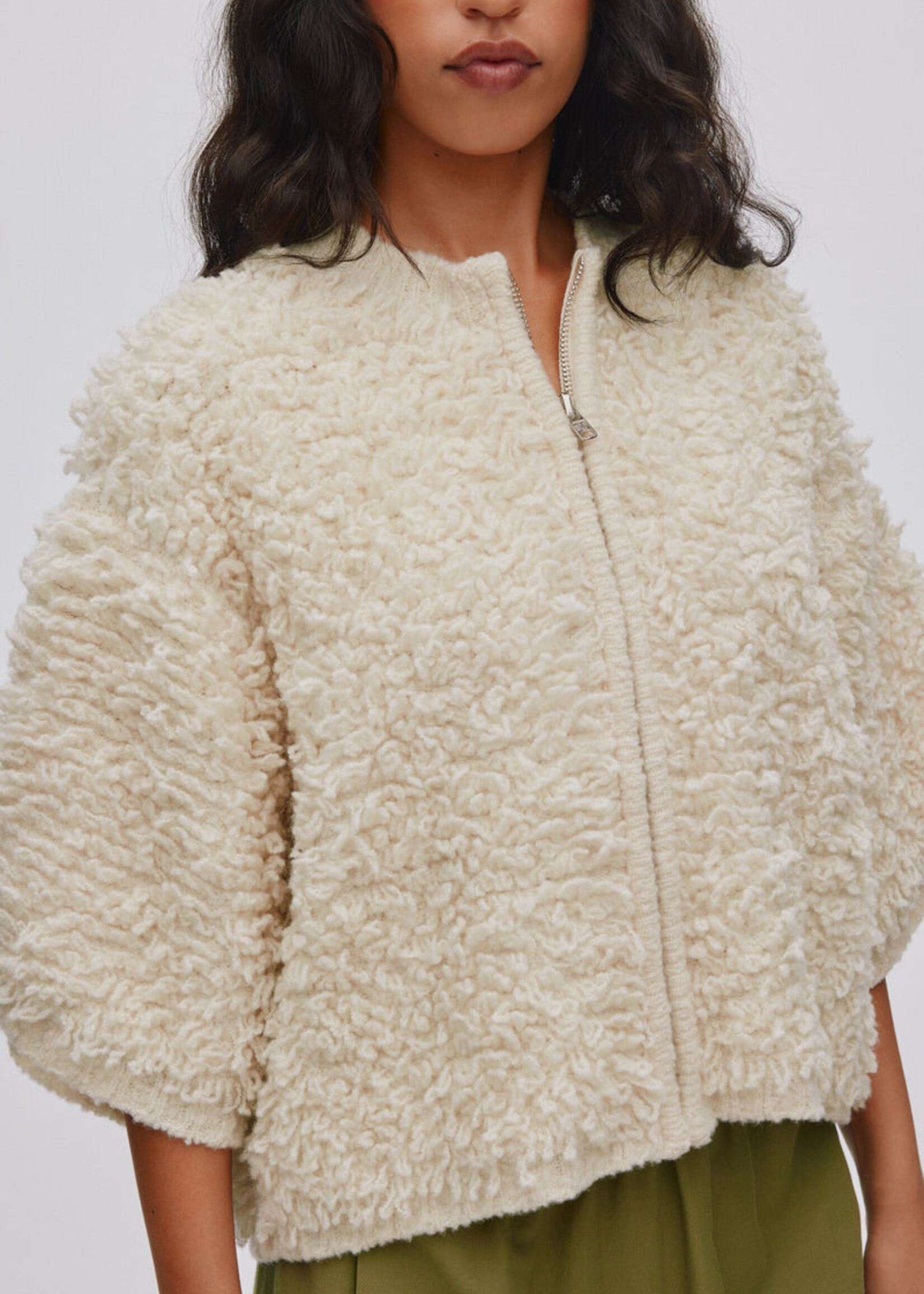 Rabens Saloner ALICE Shaggy Lam Knit Cardigan - Off White