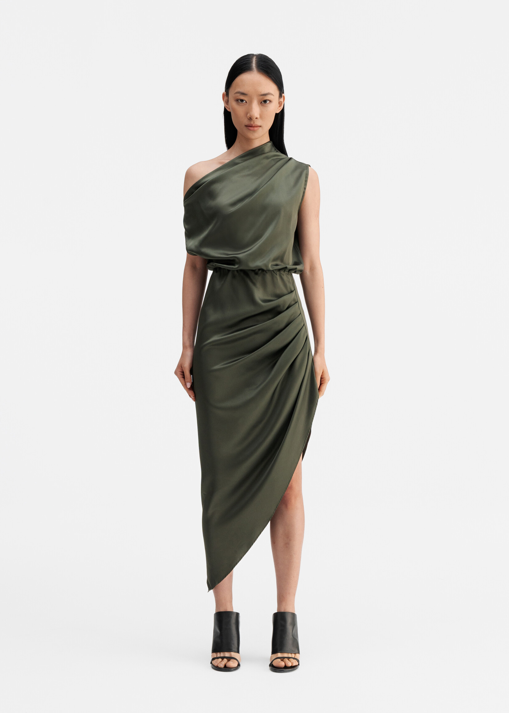 Ahlvar Gallery LANA Satin Dress - Olive Green