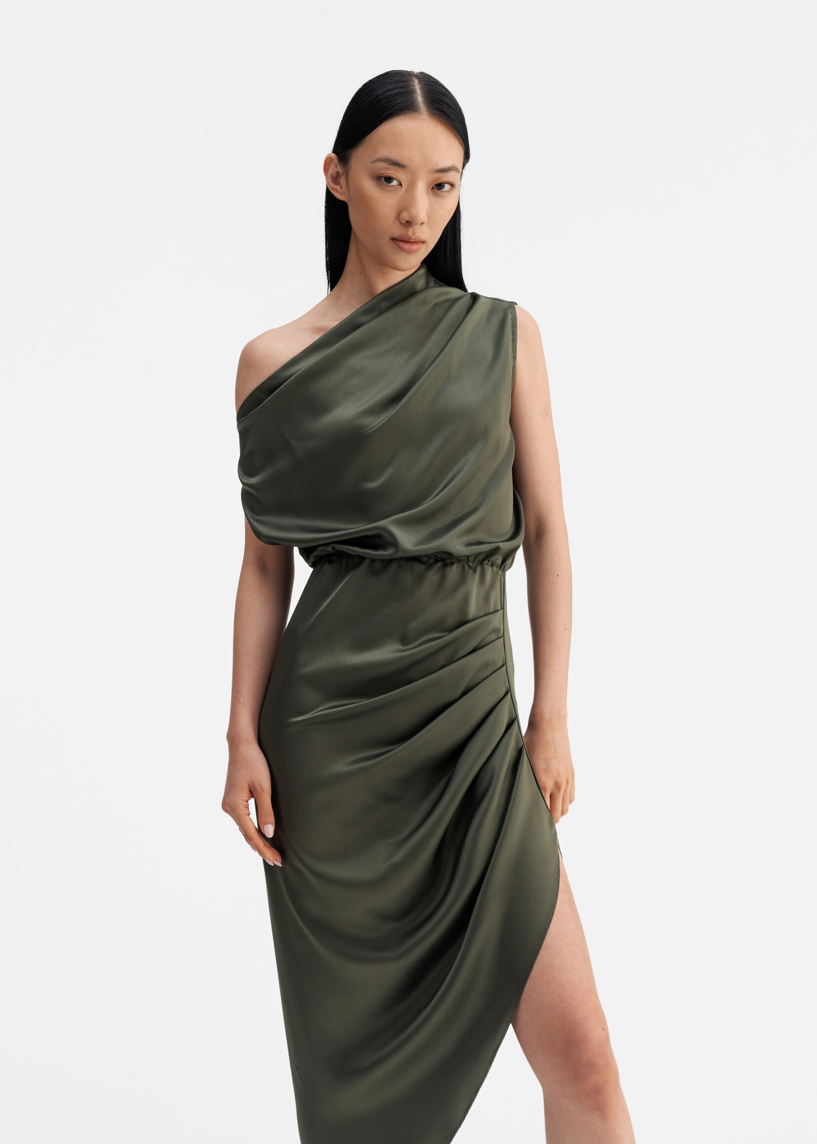 Ahlvar Gallery LANA Satin Dress - Olive Green
