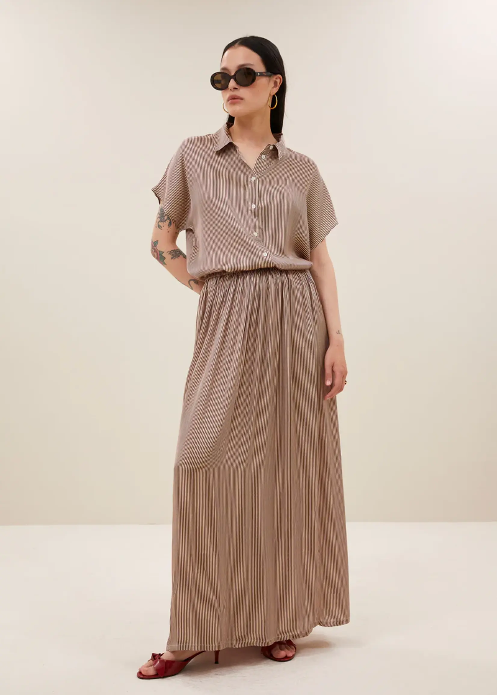 By-Bar Karly Viscose Stripe Blouse - Wine Stripe