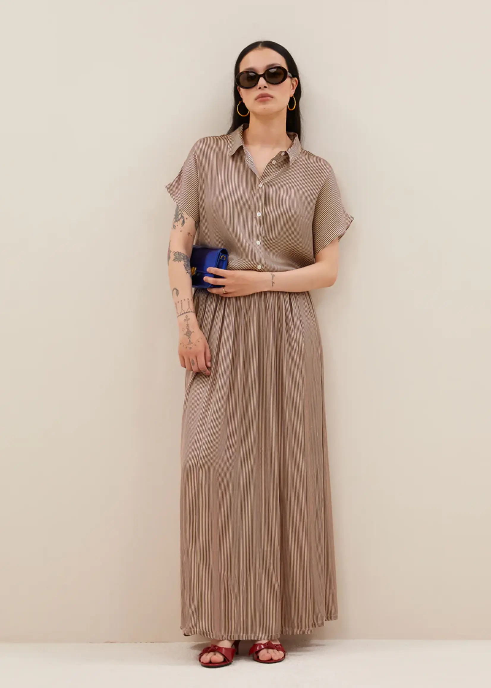 By-Bar Karly Viscose Stripe Blouse - Wine Stripe