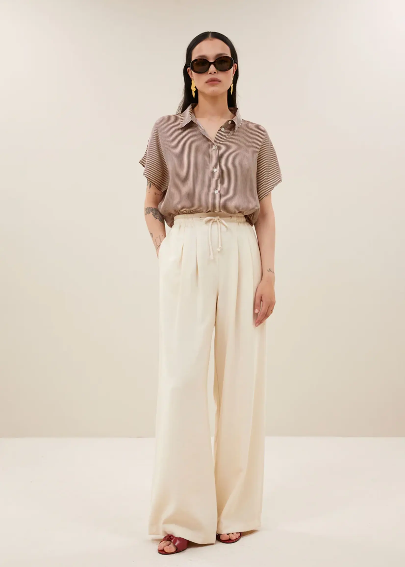 By-Bar Karly Viscose Stripe Blouse - Wine Stripe