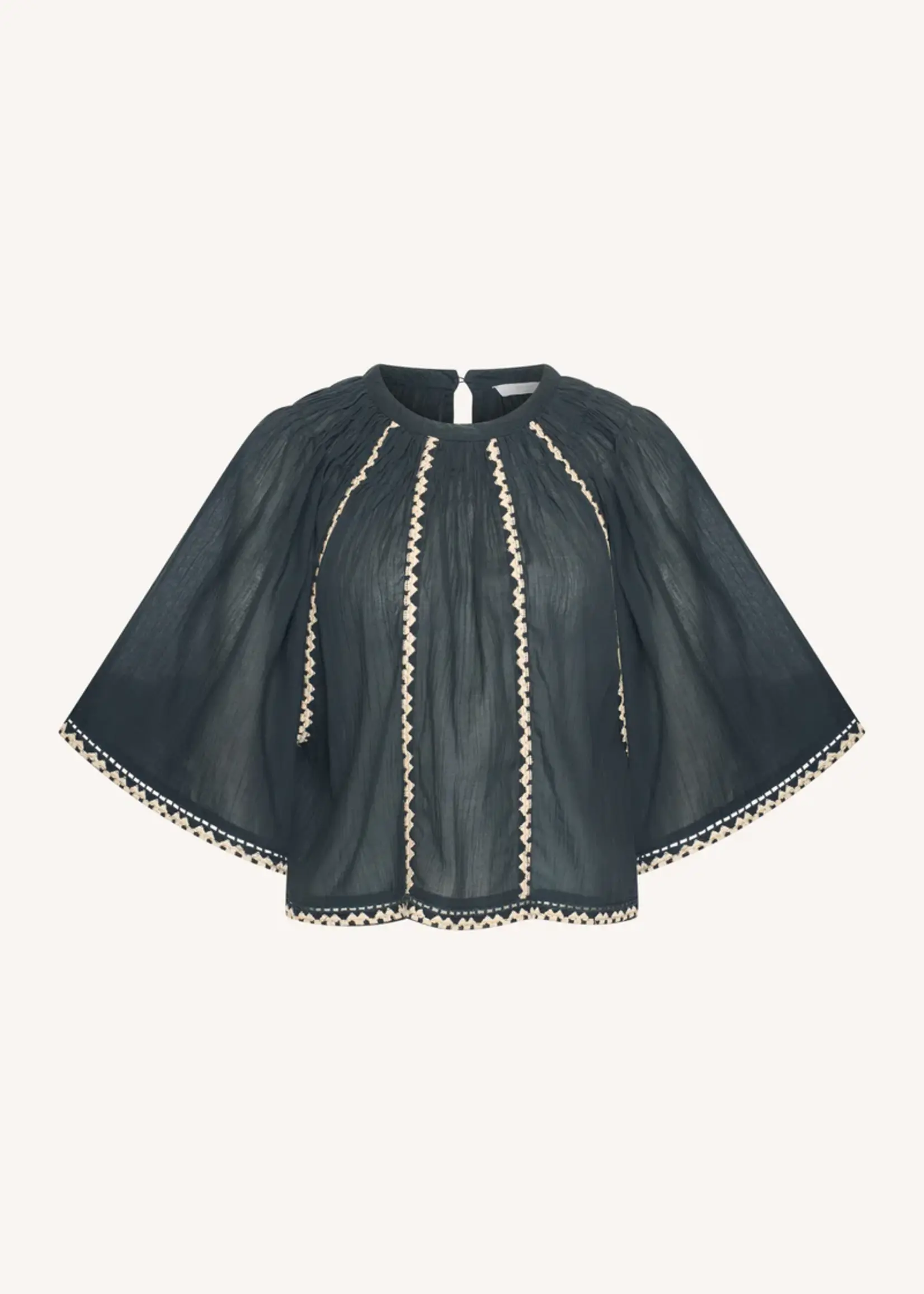 By-Bar Emmi Embroidery Blouse - Charcoal