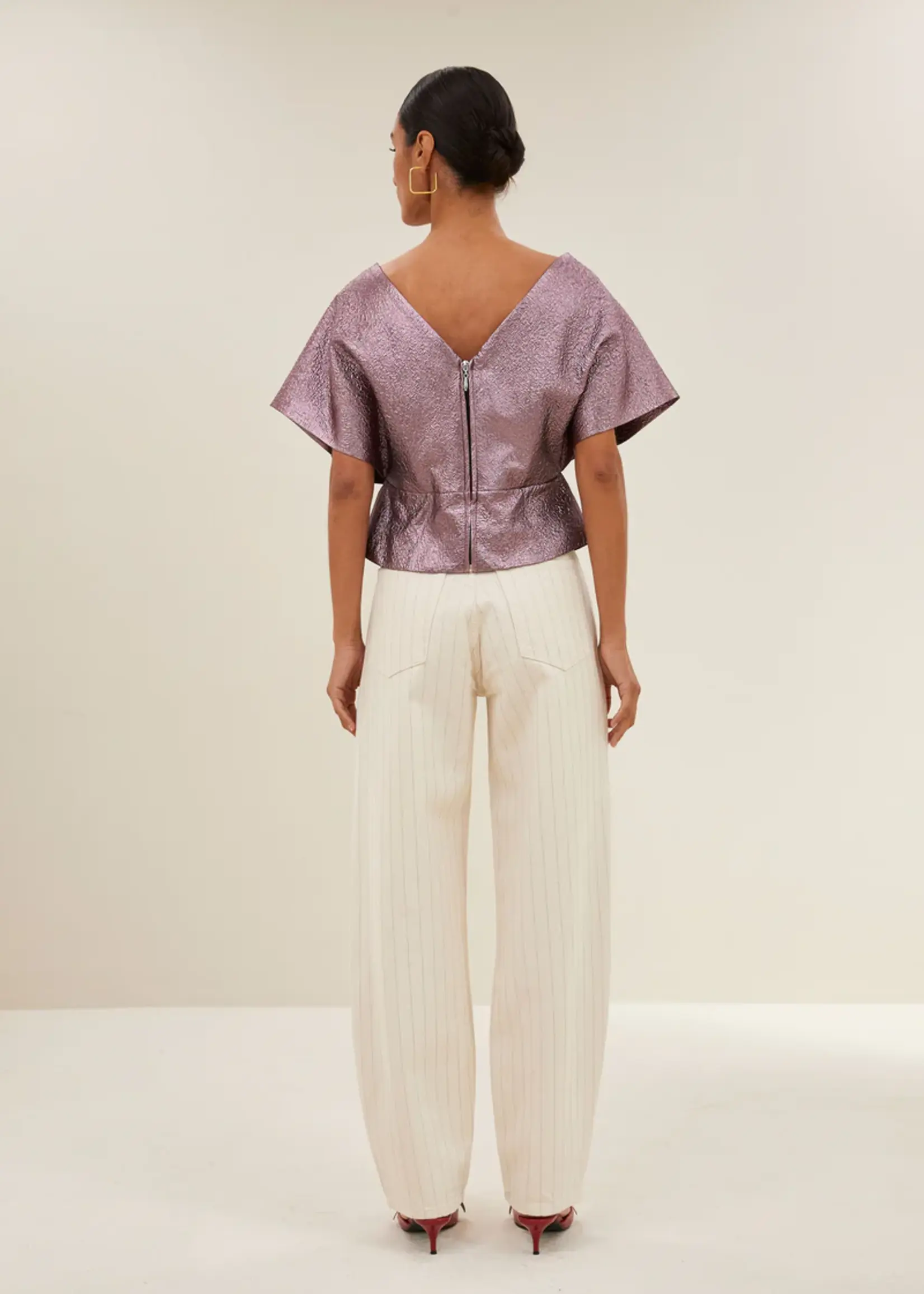 By-Bar Simone Metallic Top - Dusty Lilac