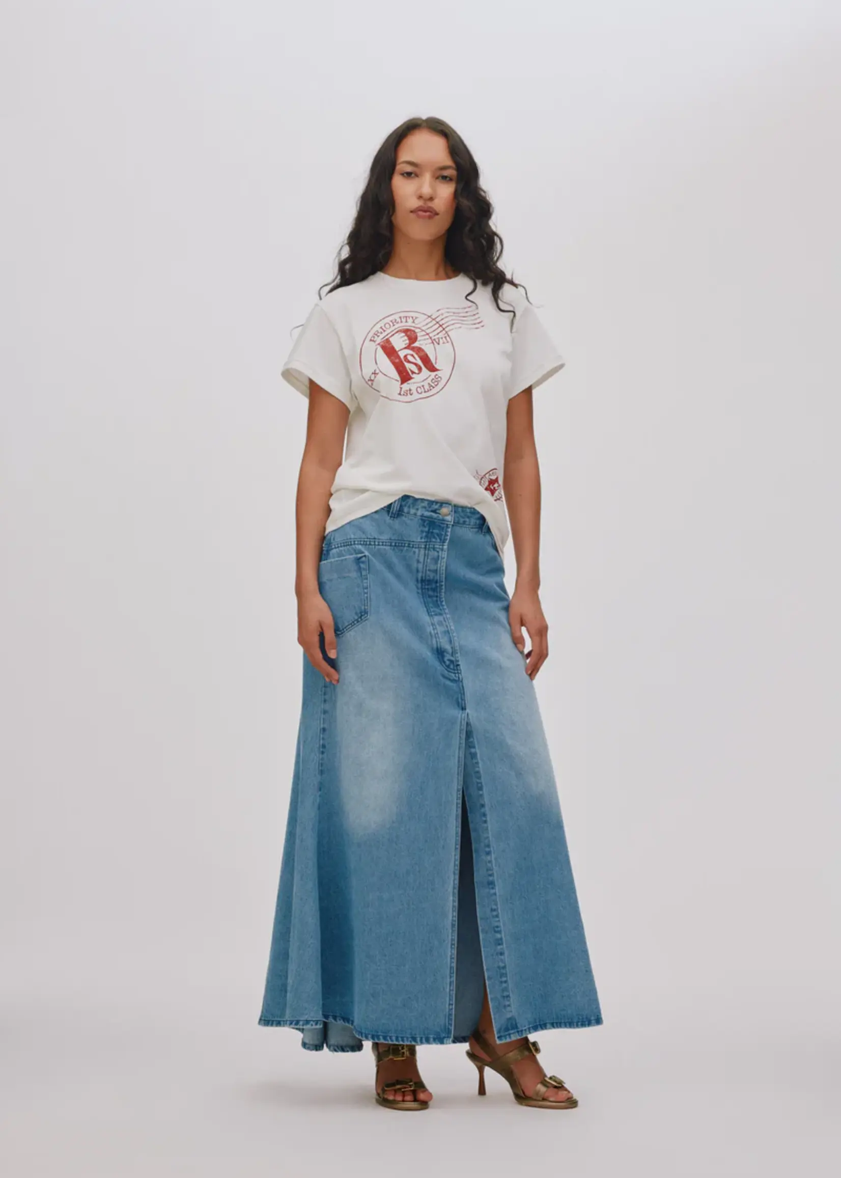 Rabens Saloner EMMALI - Denim Long Skirt - Light washed denim