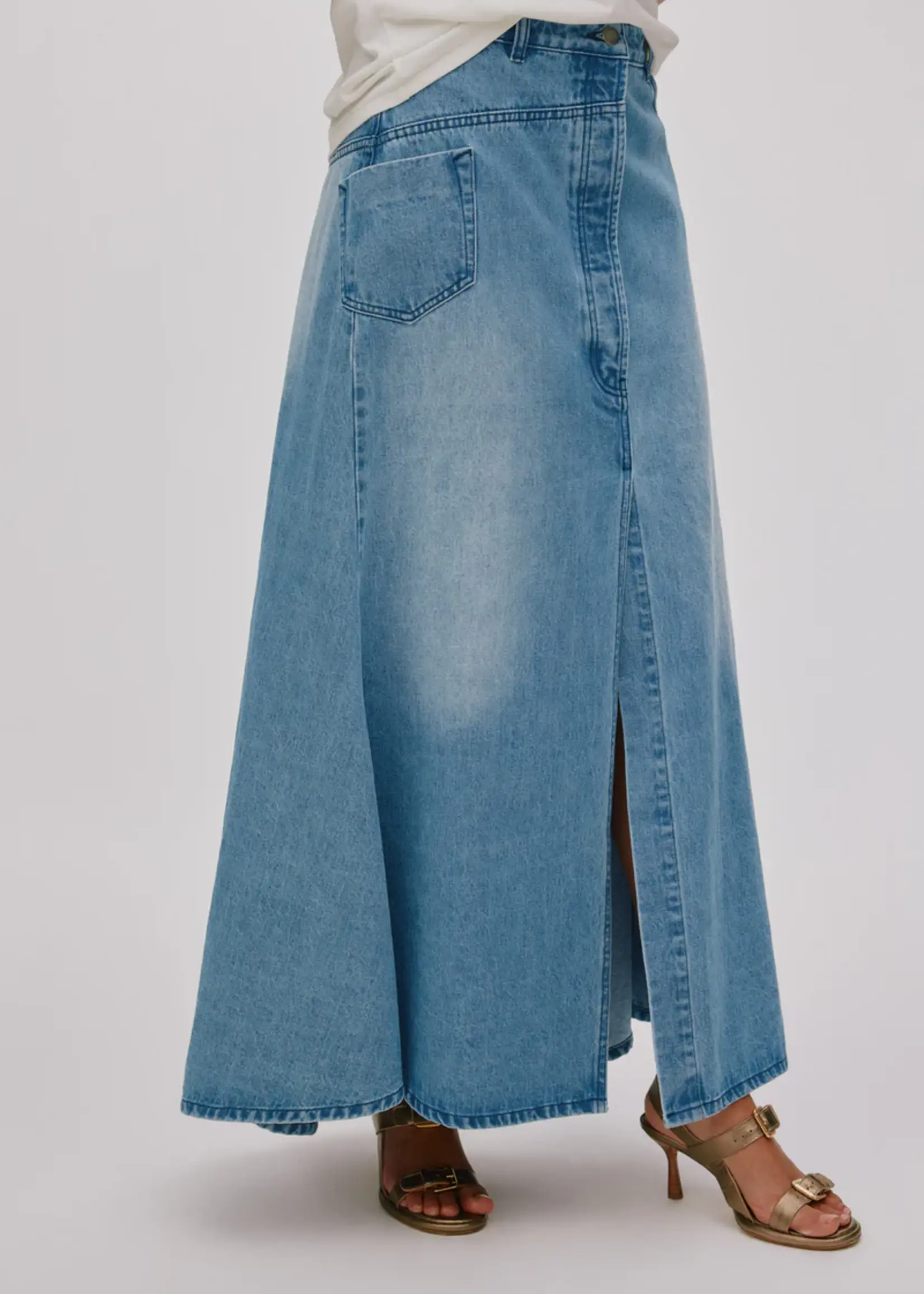 Rabens Saloner EMMALI - Denim Long Skirt - Light washed denim