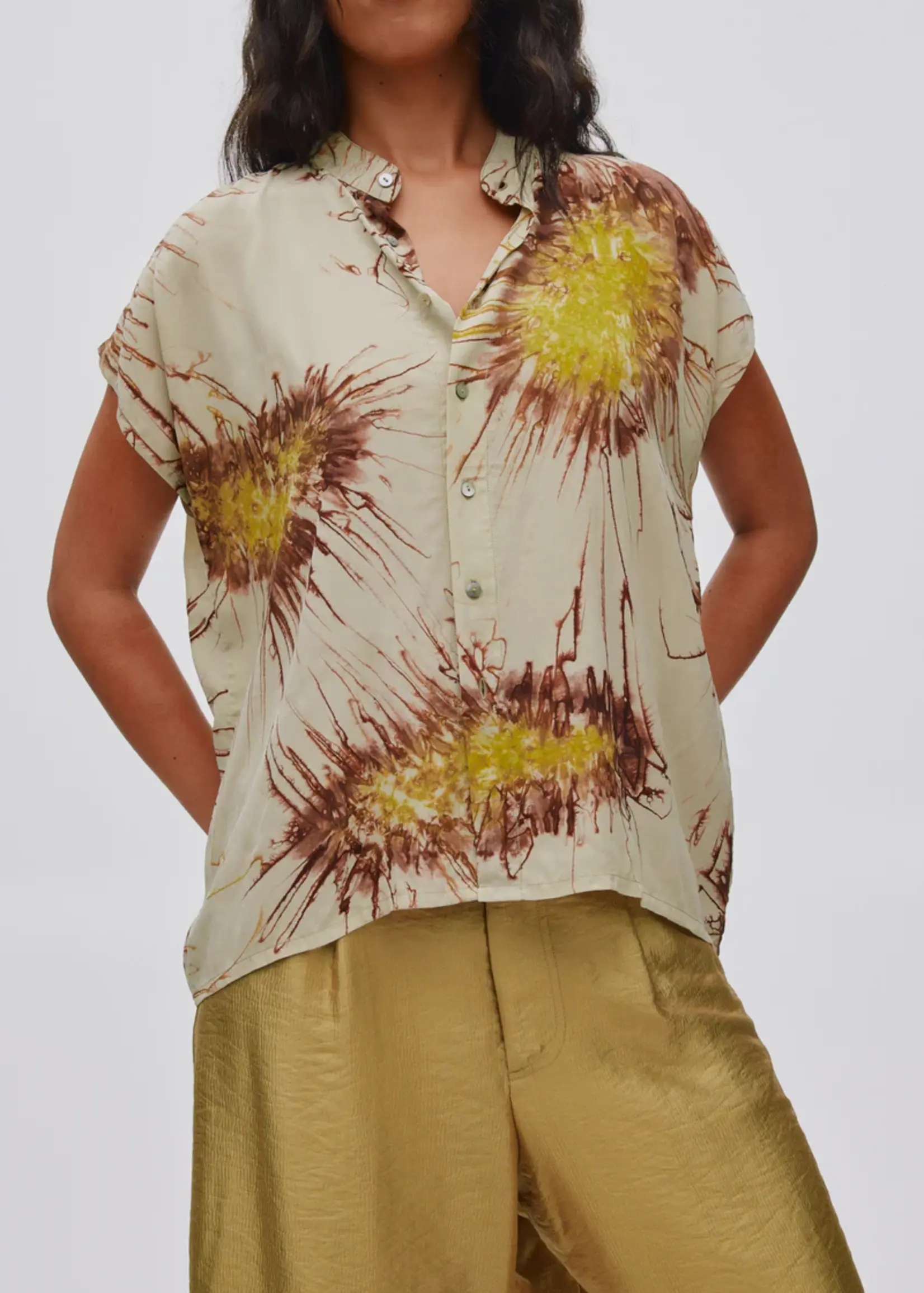 Rabens Saloner HEVA - Sea Urchin Button Blouse - Chartreuse combo