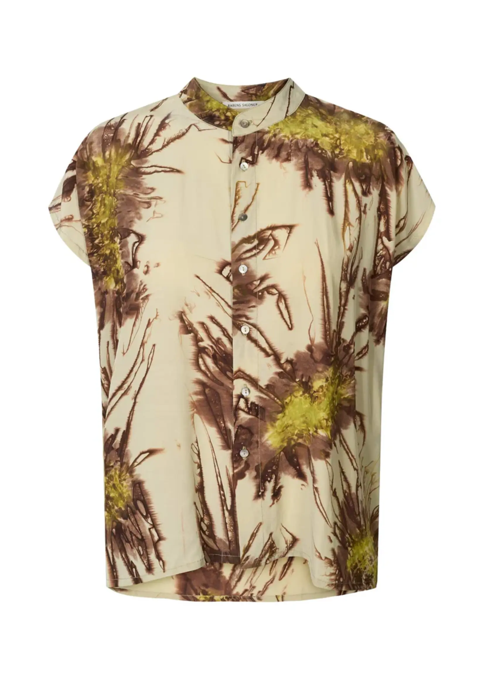 Rabens Saloner HEVA - Sea Urchin Button Blouse - Chartreuse combo