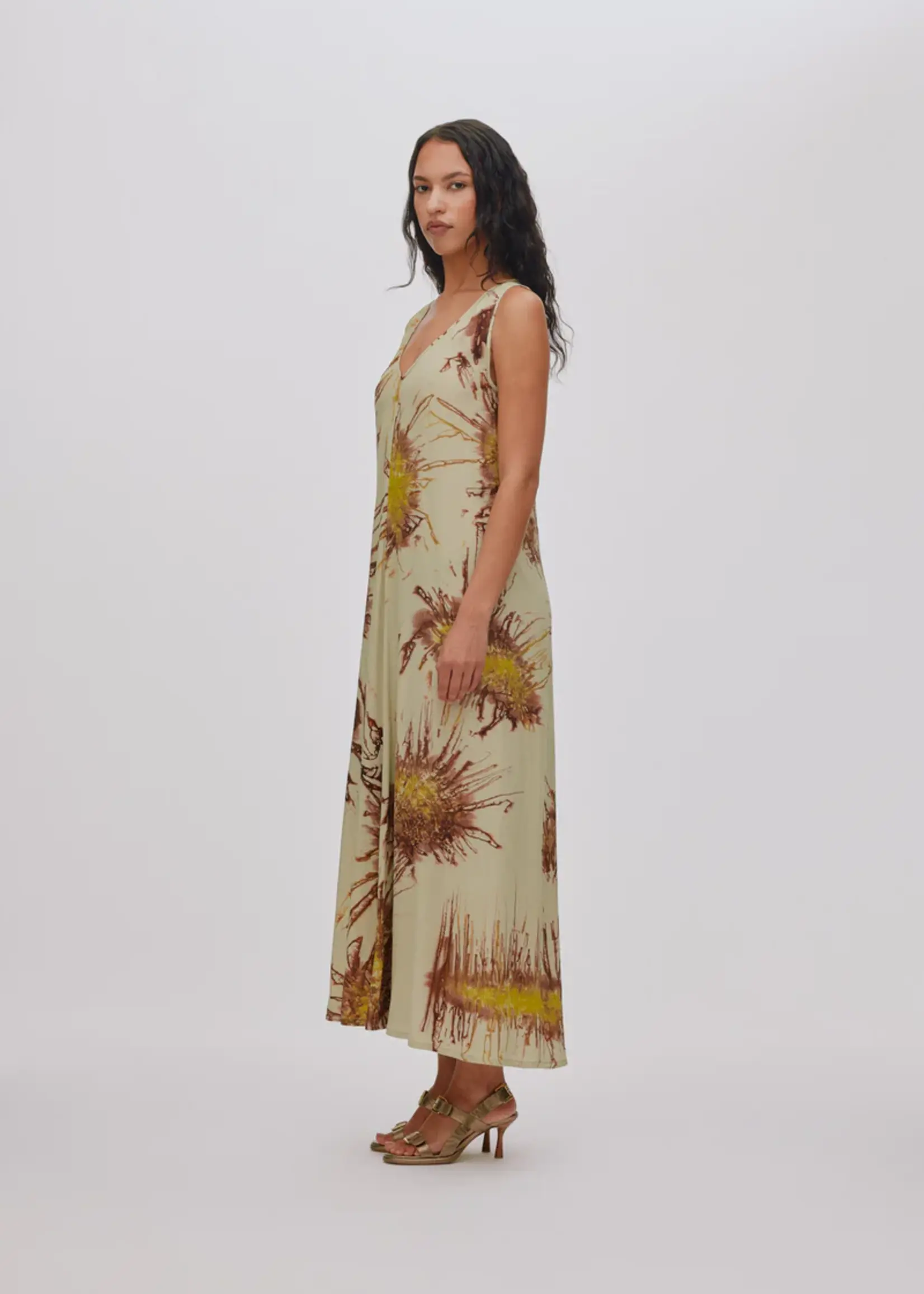 Rabens Saloner ALPA - Sea Urchin Long Dress - Chartreuse Combo