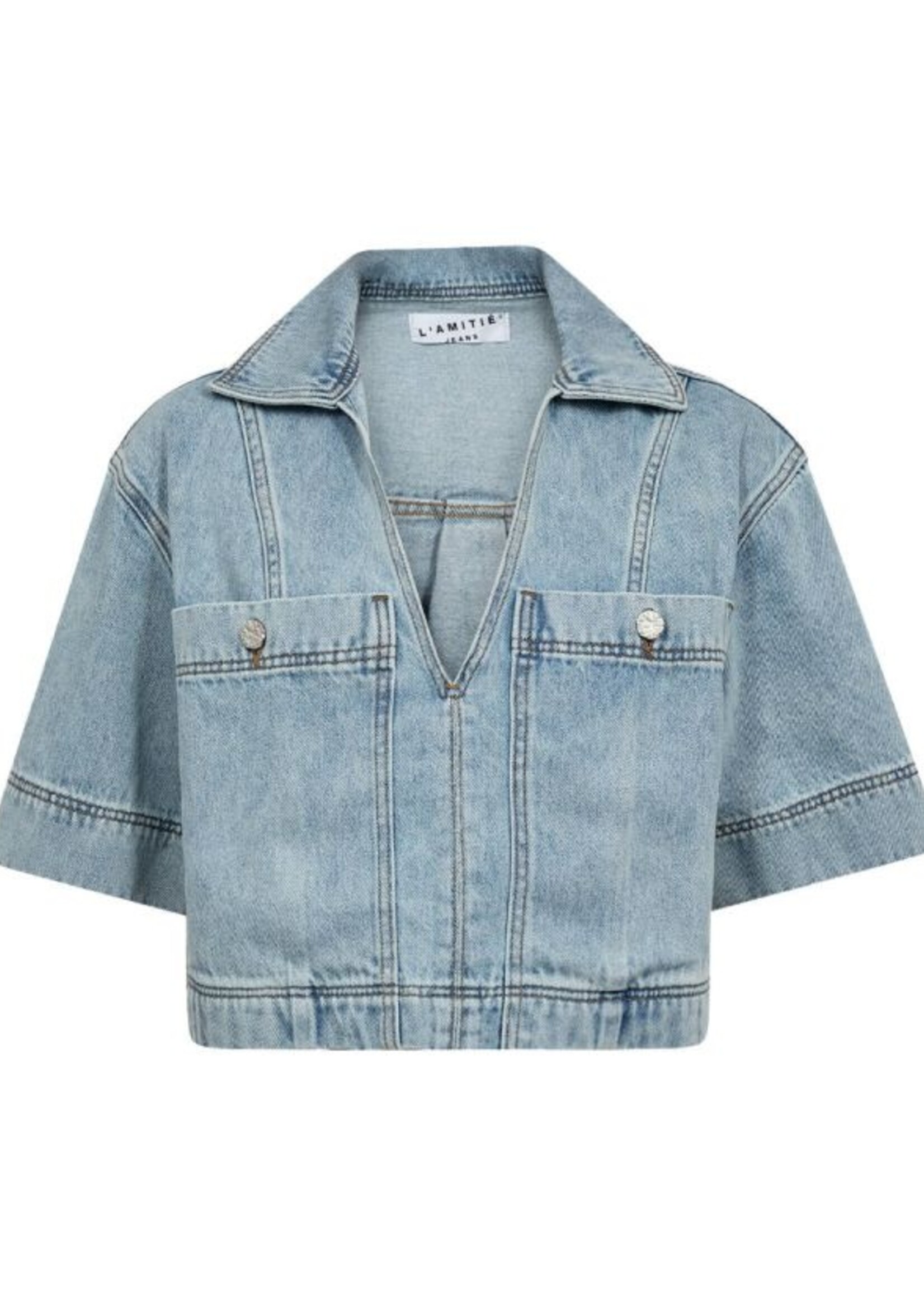 Haute L'Amitié Drew Denim Top - Bleached Denim