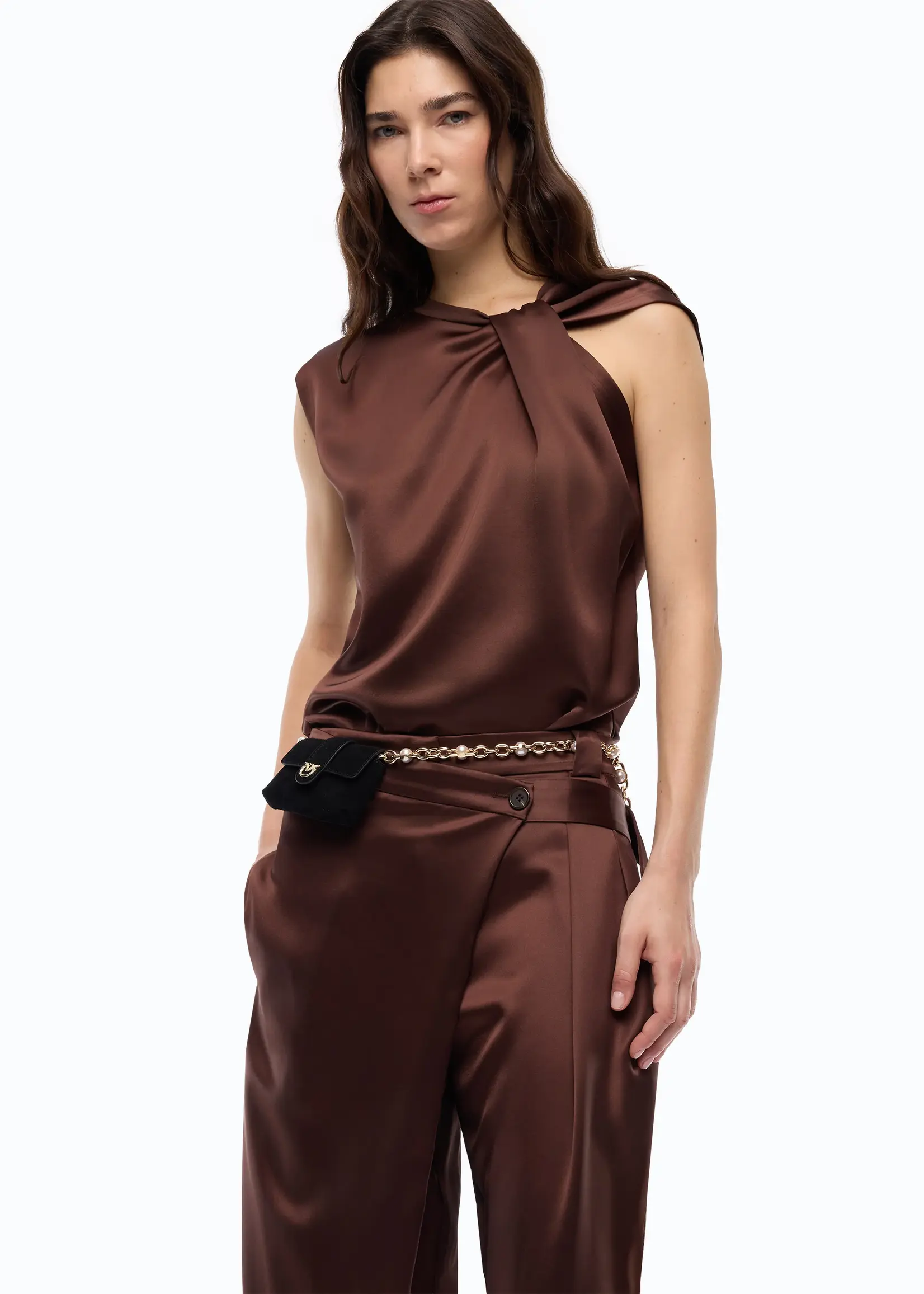 Pinko Smart satin blouse - bitter chocolate