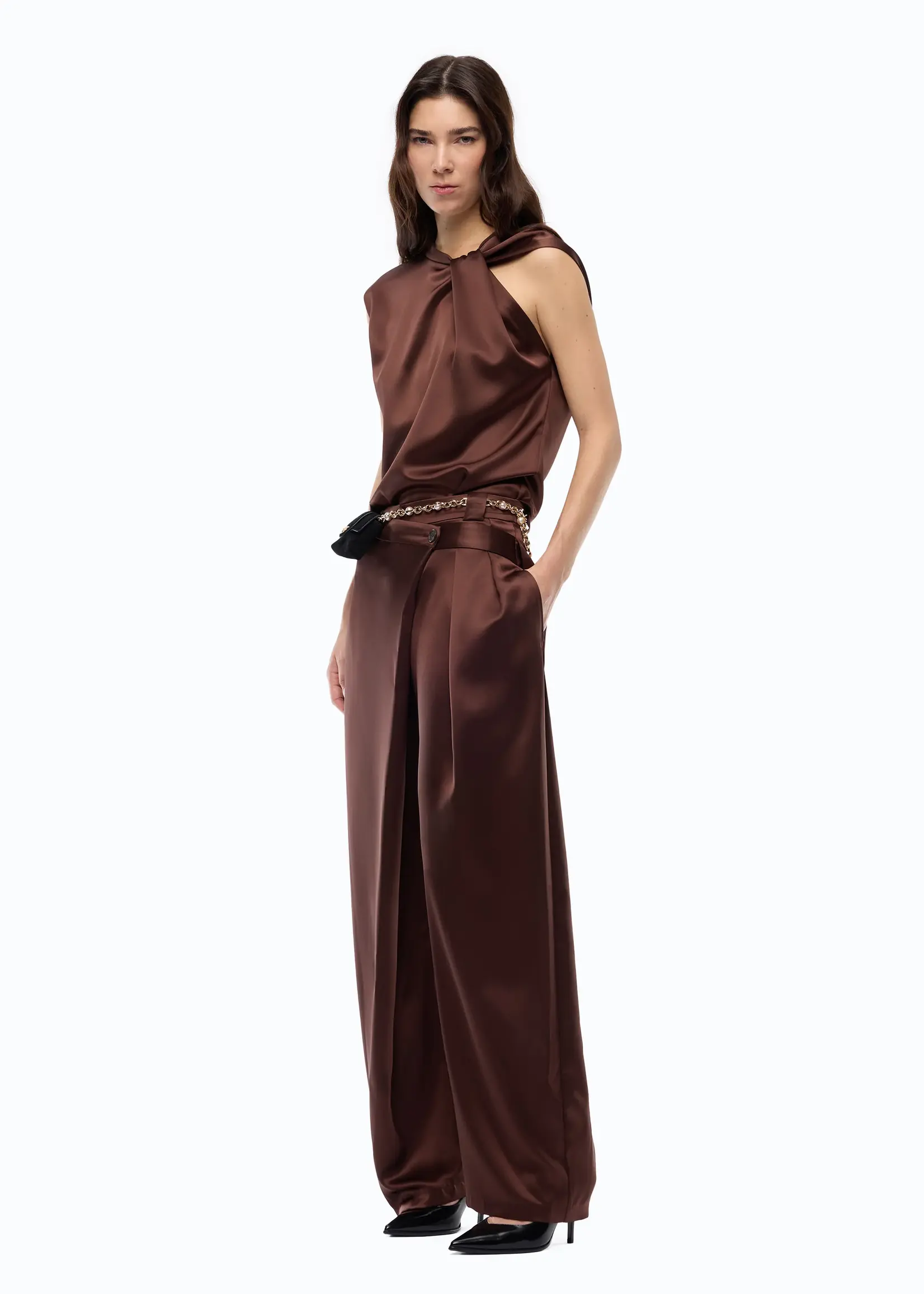 Pinko Smart satin blouse - bitter chocolate