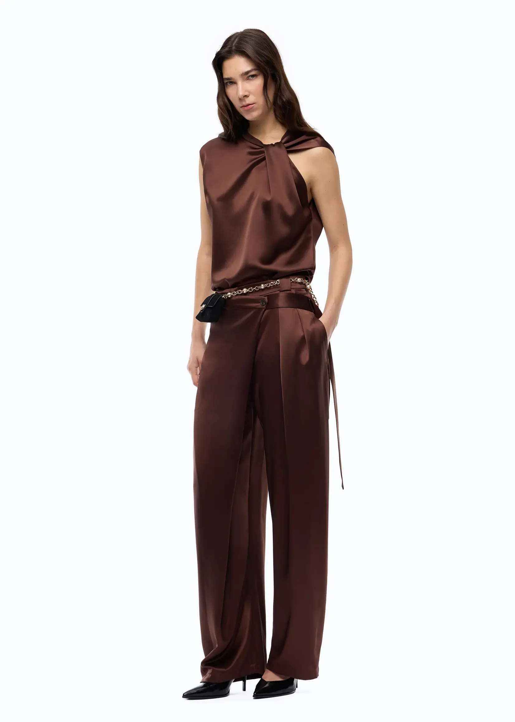 Pinko Pesce satin pants - Bitter Chocolate