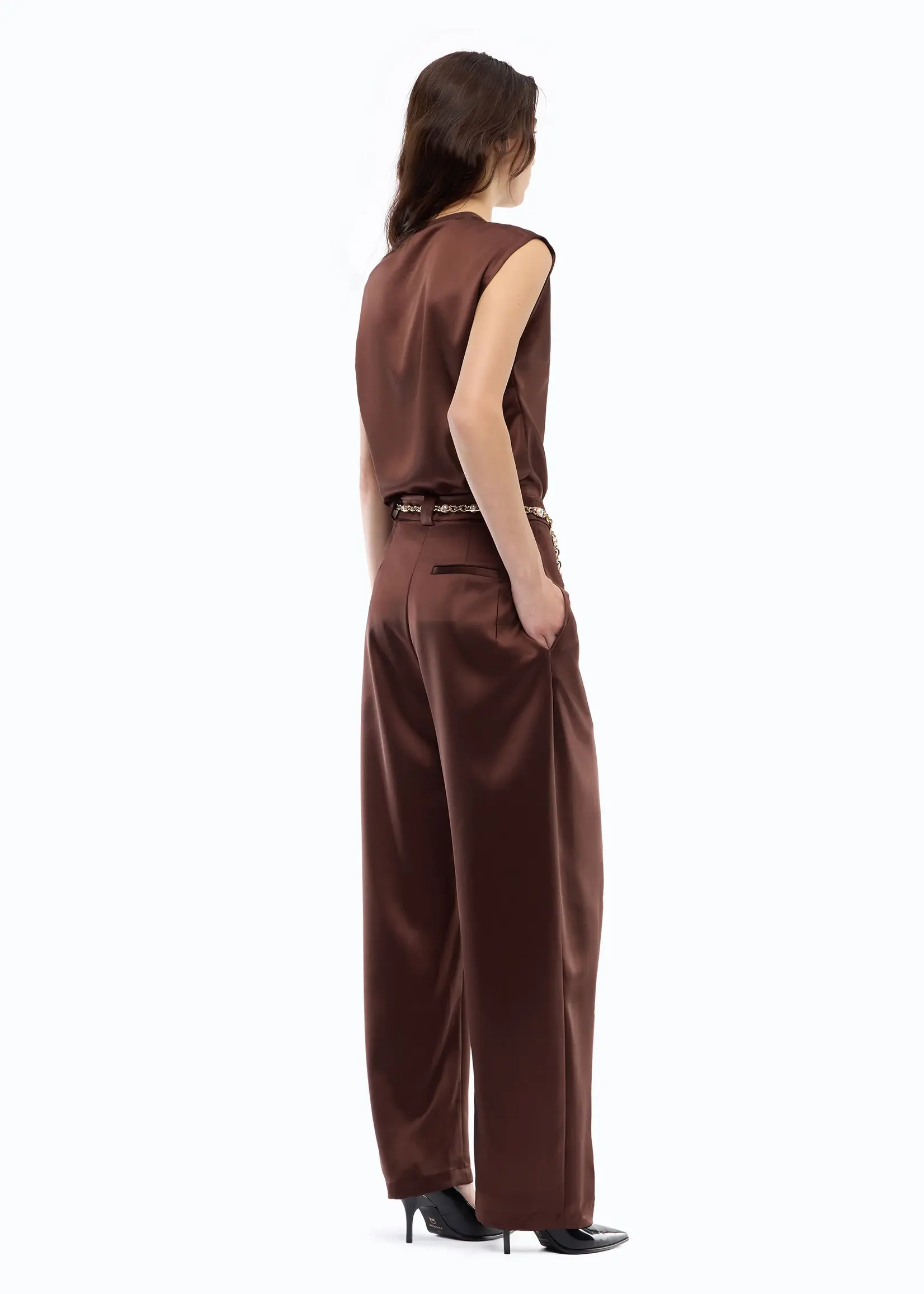 Pinko Pesce satin pants - Bitter Chocolate