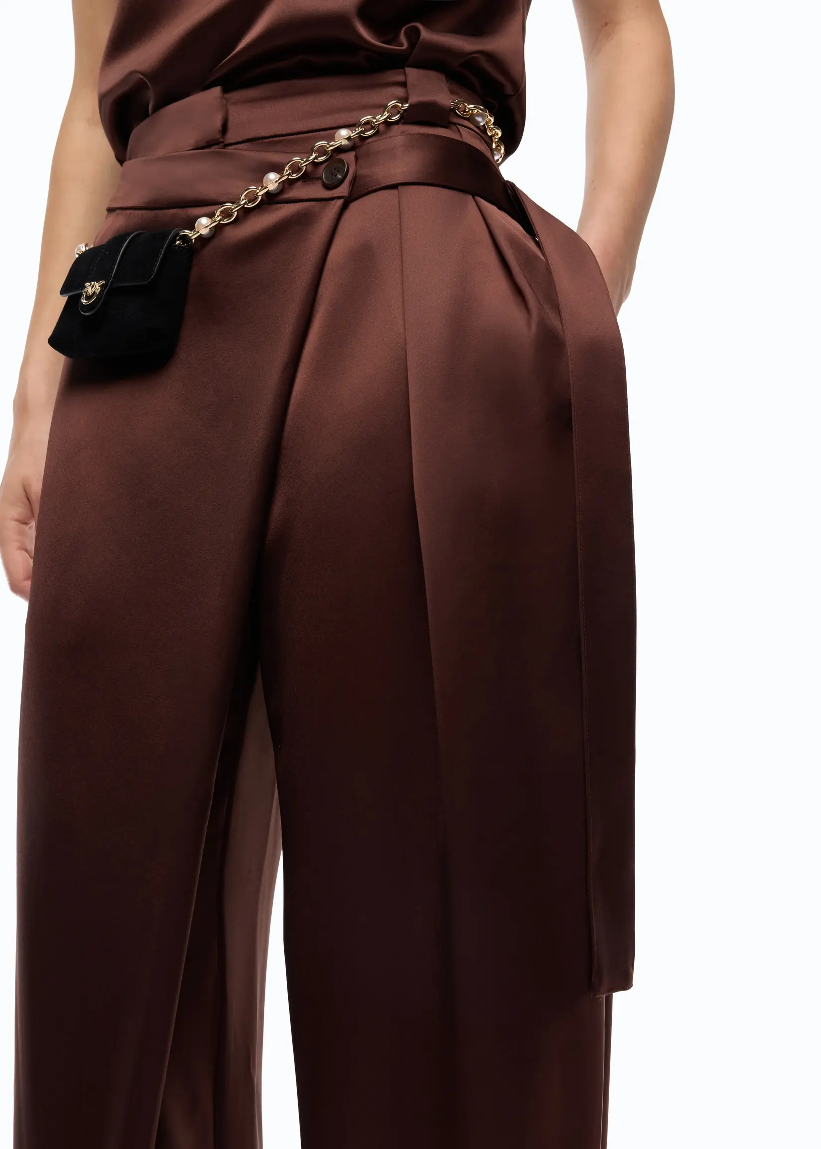 Pinko Pesce satin pants - Bitter Chocolate