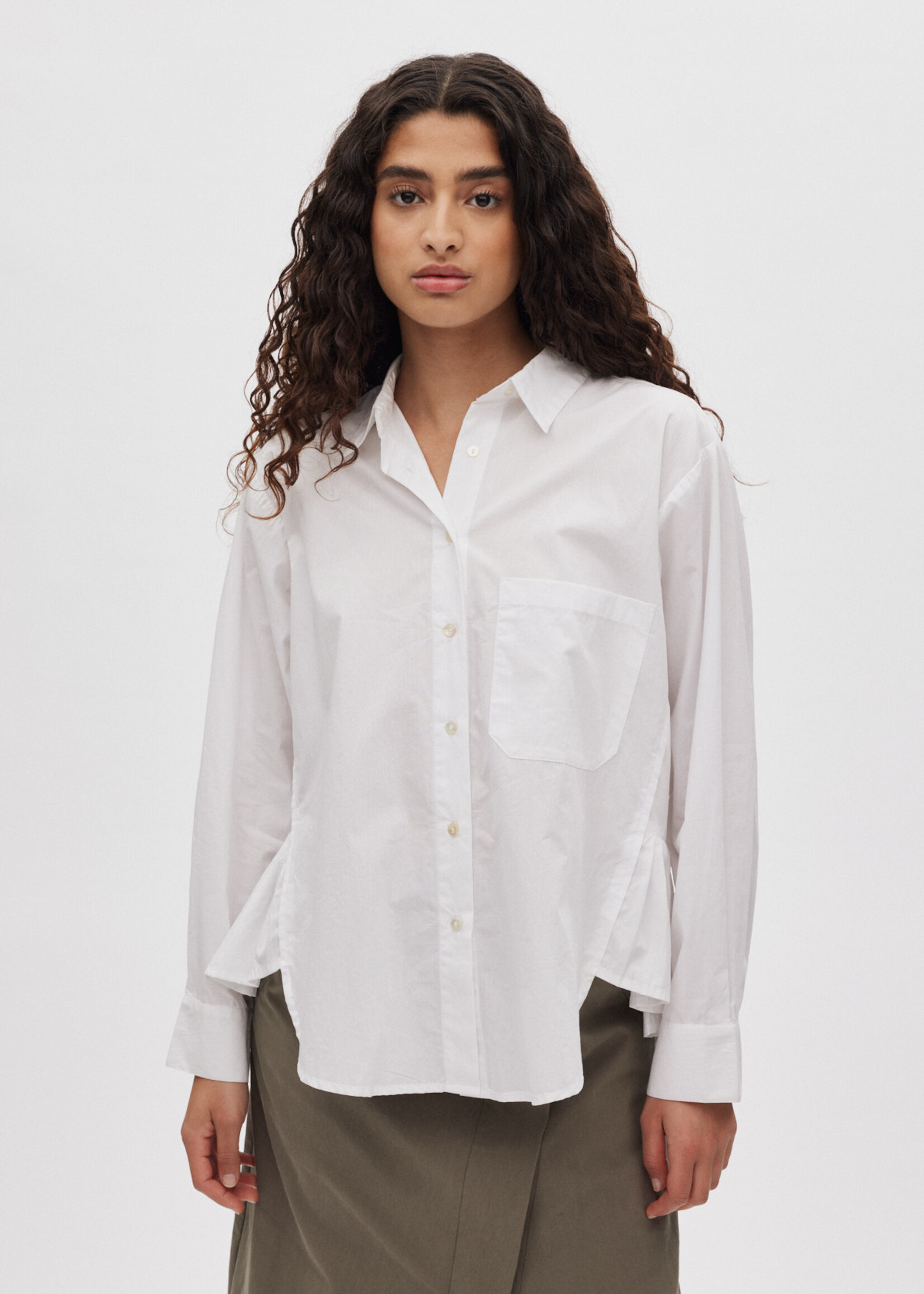 Rabens Saloner Djana Poplin Side Gather Shirt - White
