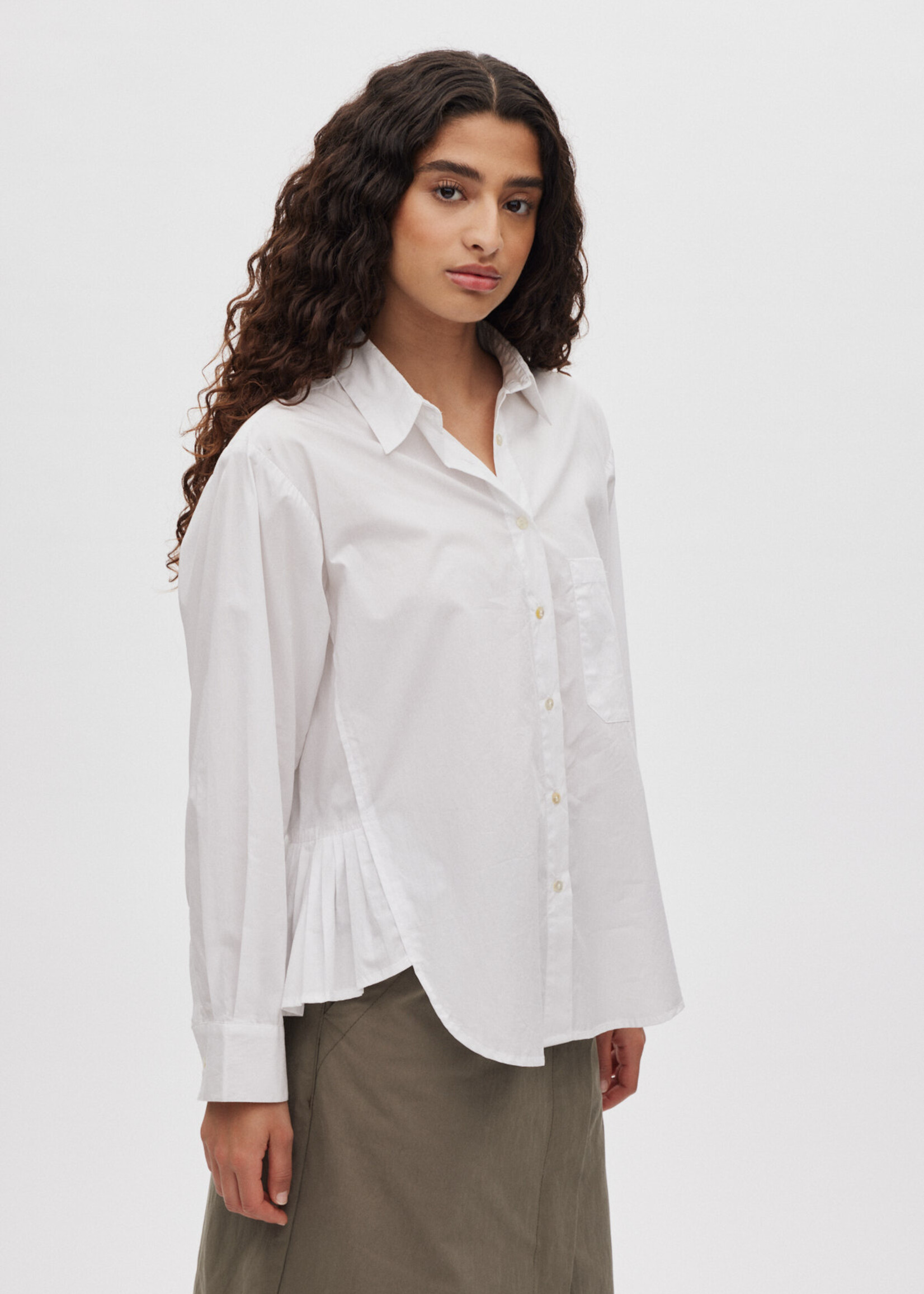 Rabens Saloner Djana Poplin Side Gather Shirt - White