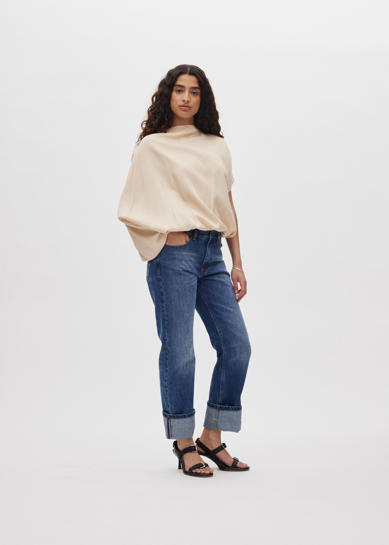 Rabens Saloner Mist Ripple Drape Blouse - Sand Dollard