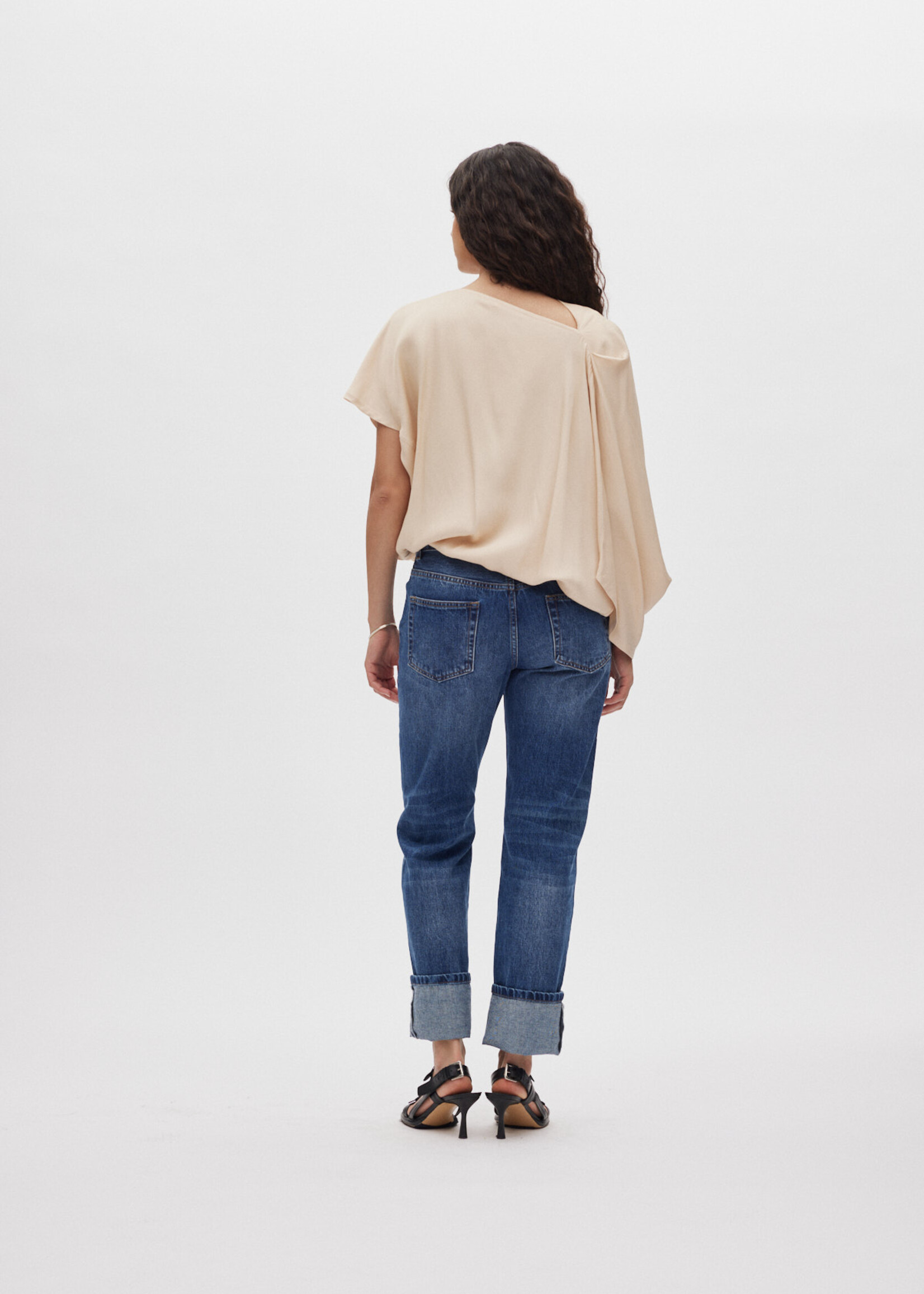 Rabens Saloner Mist Ripple Drape Blouse - Sand Dollard