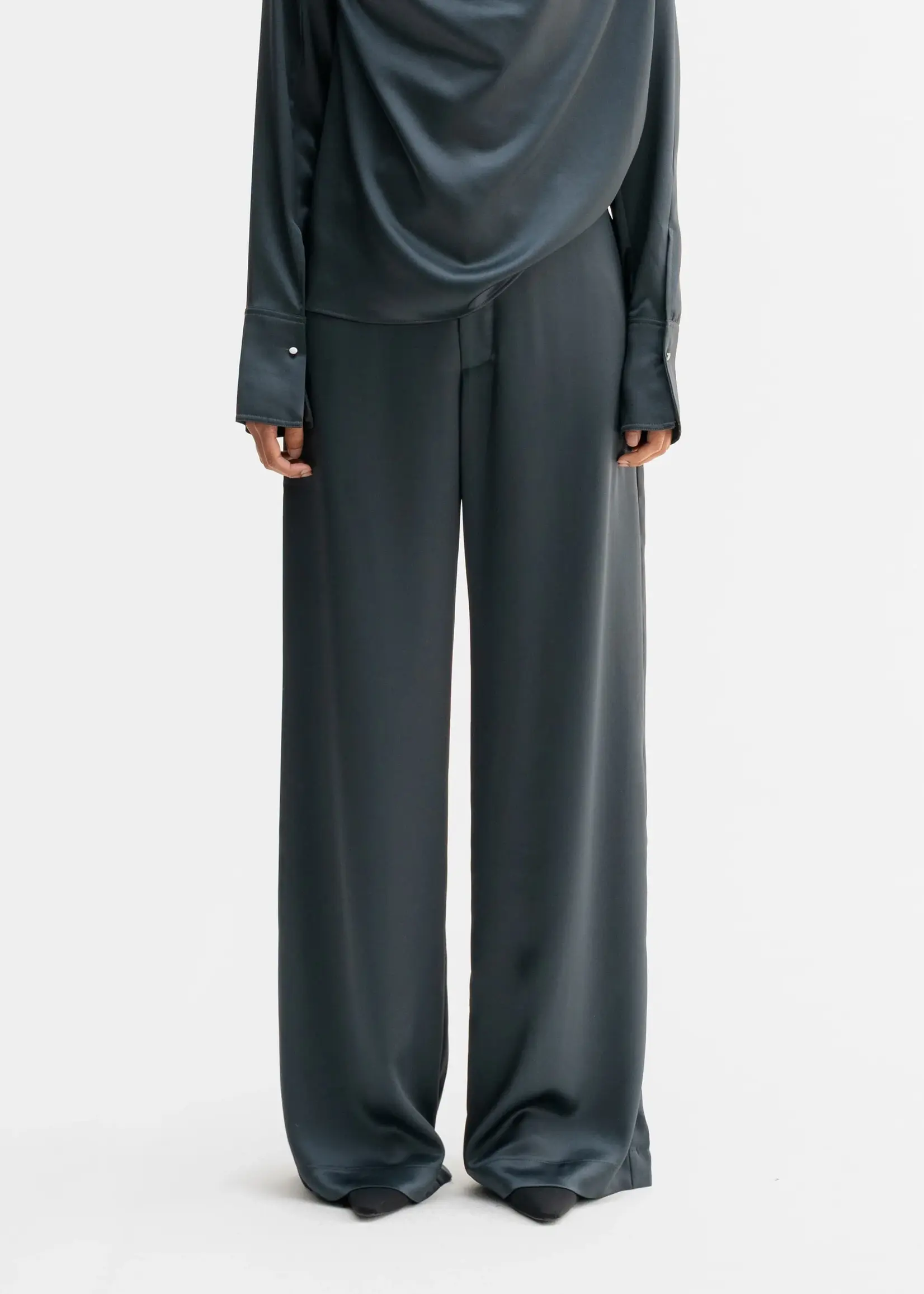 Ahlvar Mila satin trousers - Dark grey acetate
