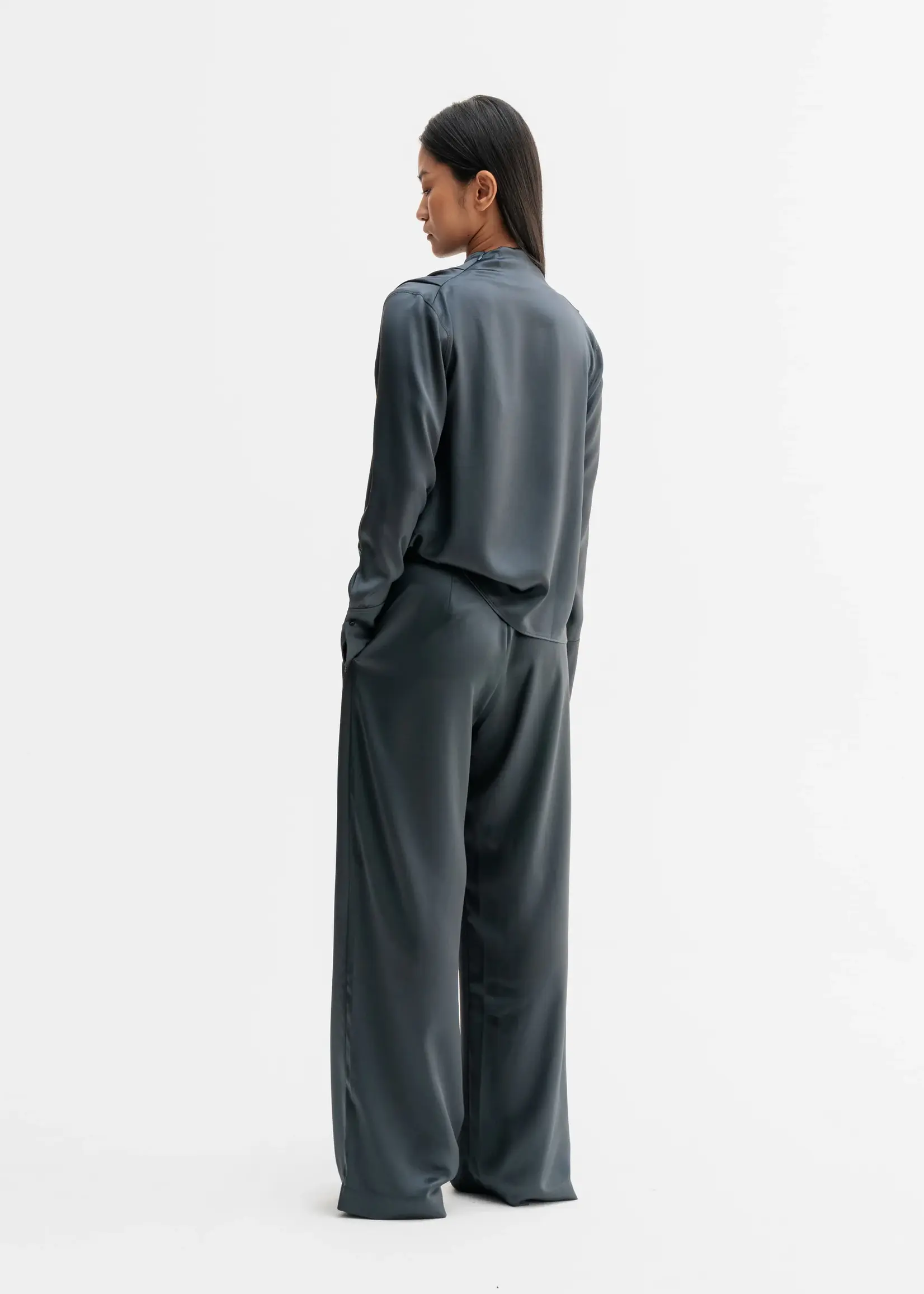 Ahlvar Mila satin trousers - Dark grey acetate