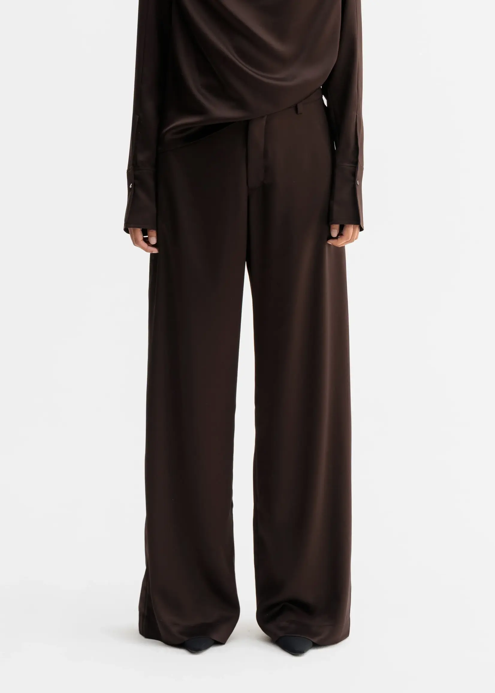 Ahlvar Mila satin trousers - Dark brown acetate