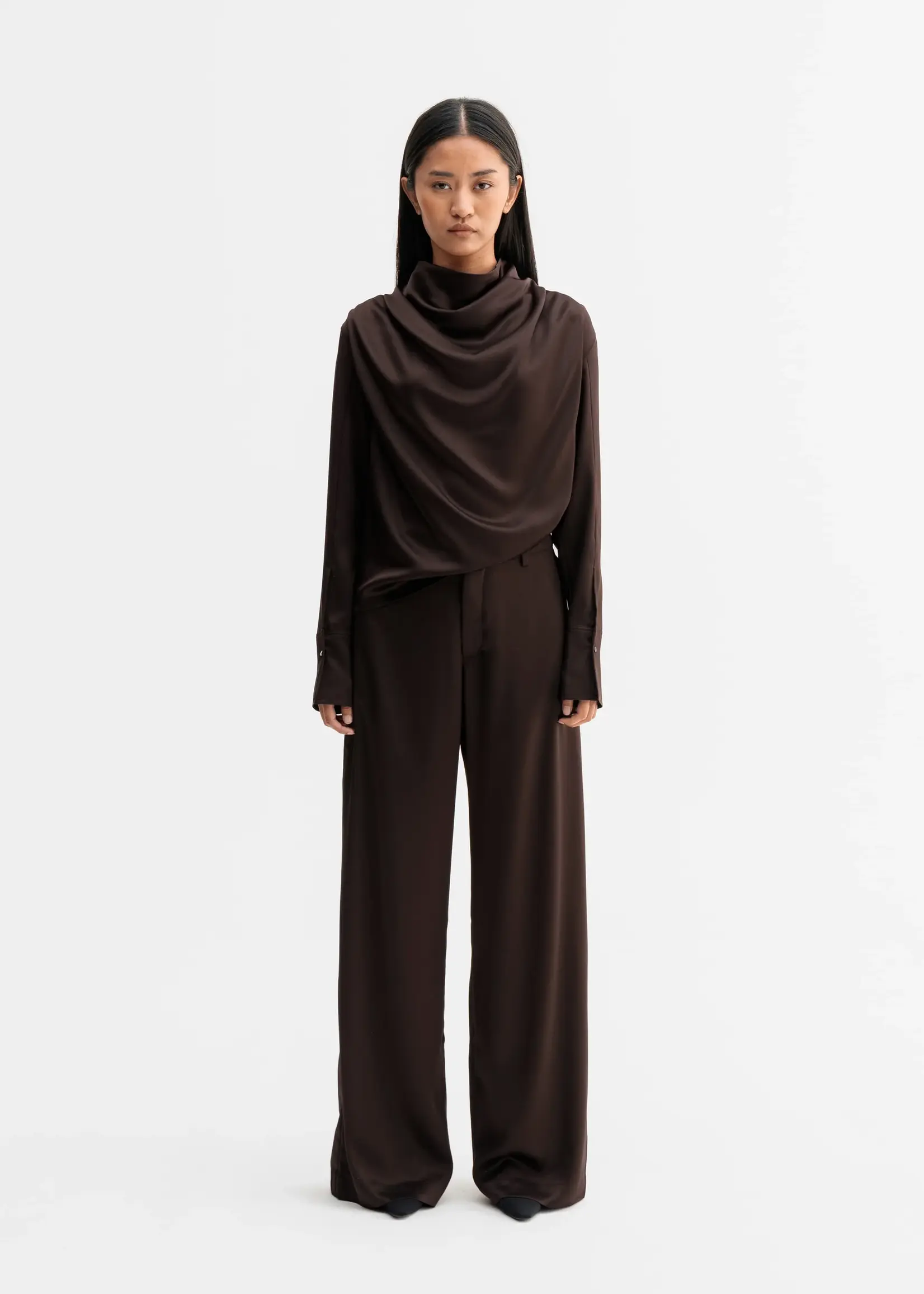 Ahlvar Mila satin trousers - Dark brown acetate